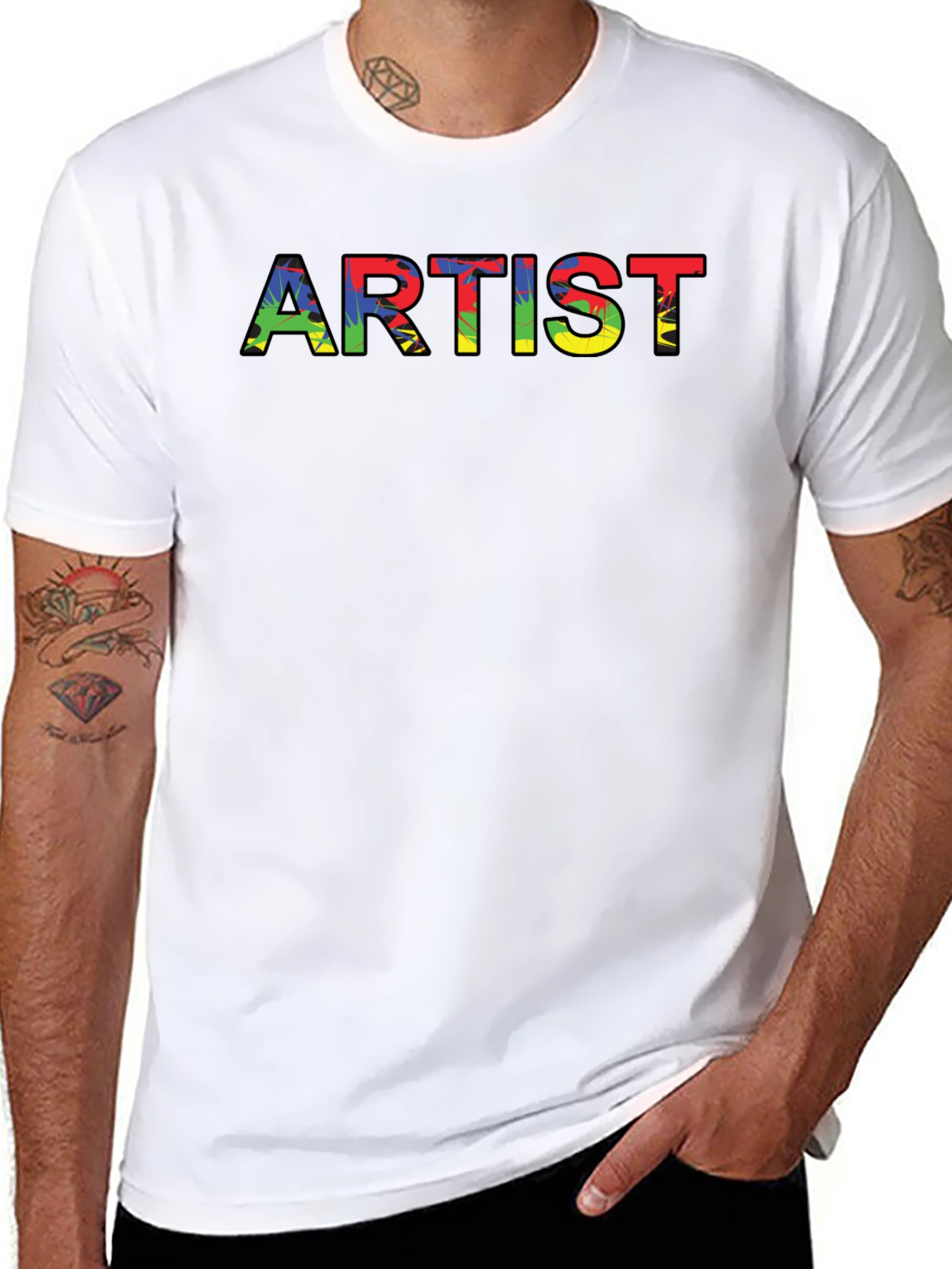 Artist Graphic Tee - Colorful Lettering Crew Neck