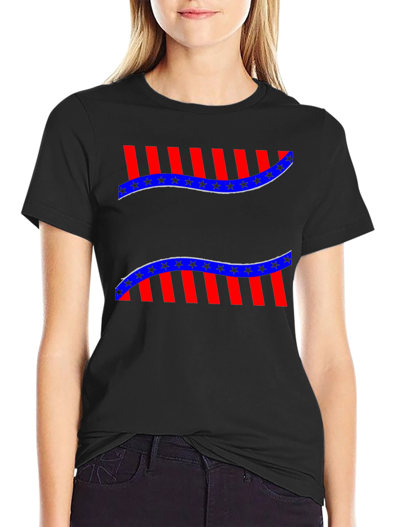 Patriotic Star & Stripe Graphic Tee - Mens Black T-Shirt