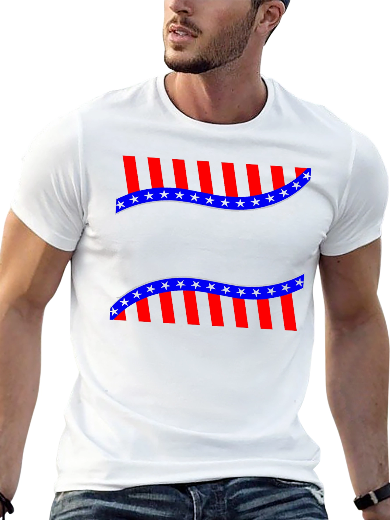 Patriotic Star & Stripe Graphic Tee - Mens Black T-Shirt