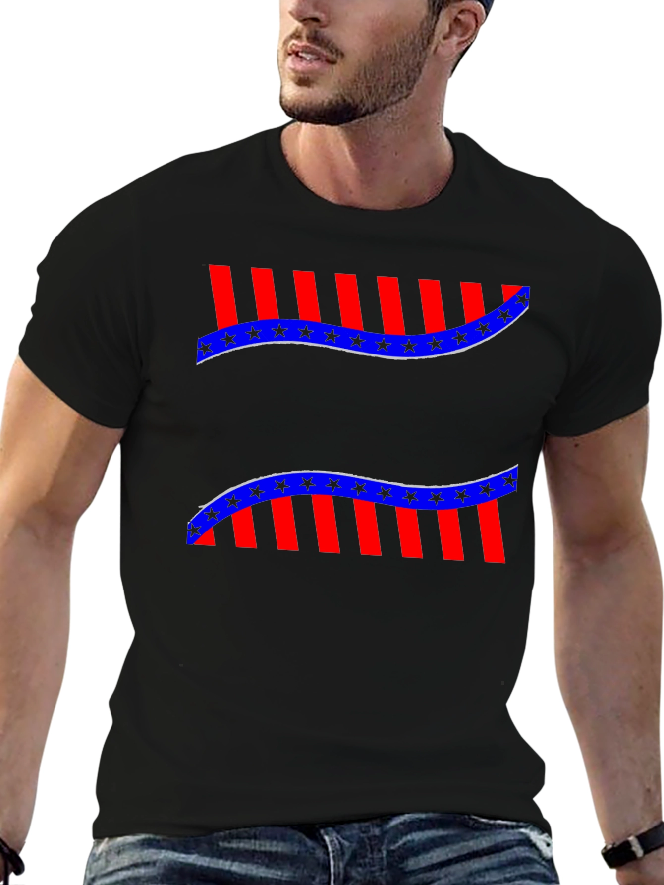 Patriotic Star & Stripe Graphic Tee - Mens Black T-Shirt