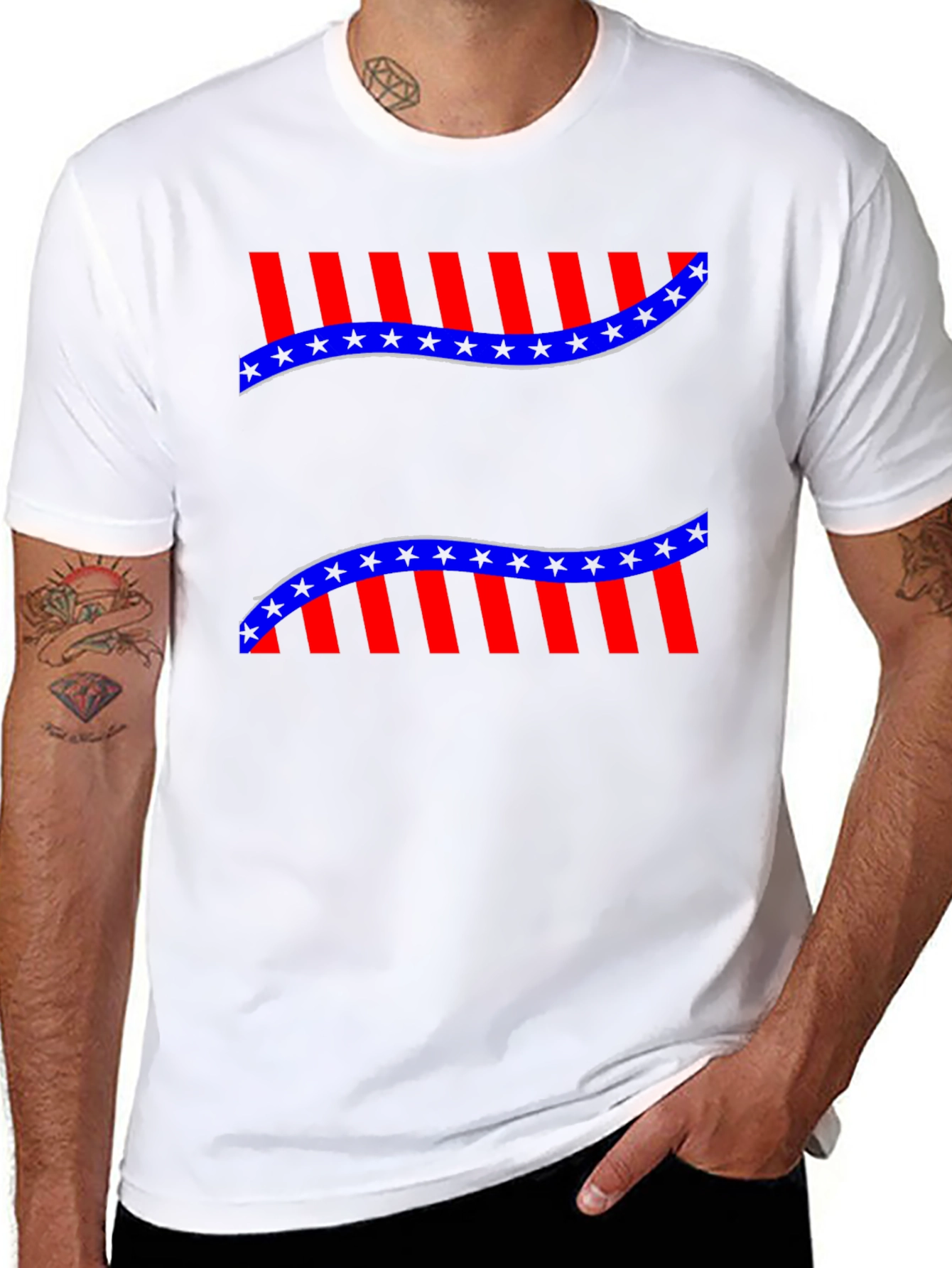 Patriotic Star & Stripe Graphic Tee - Mens Black T-Shirt