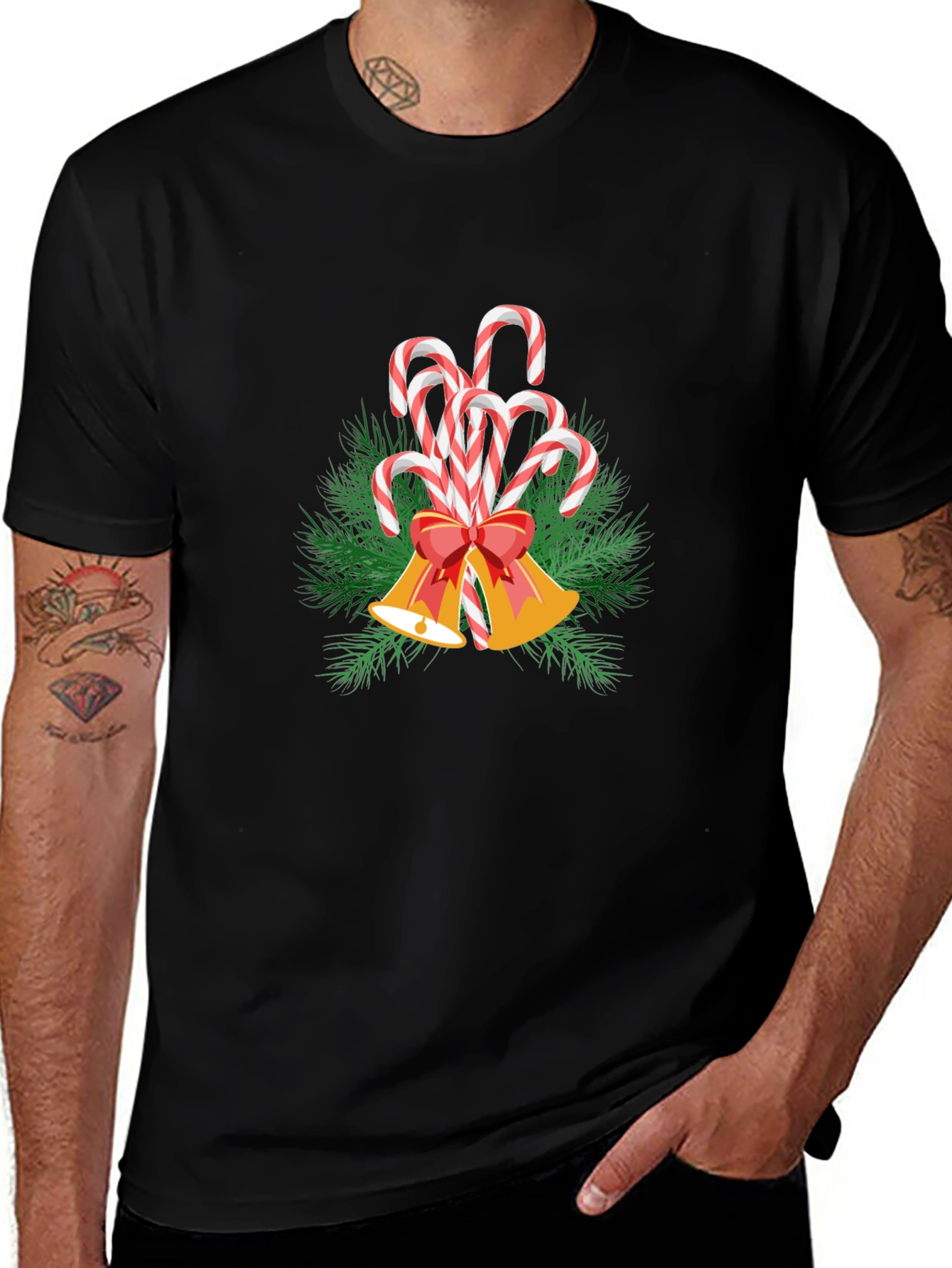 Festive Candy Cane Bells Graphic Tee