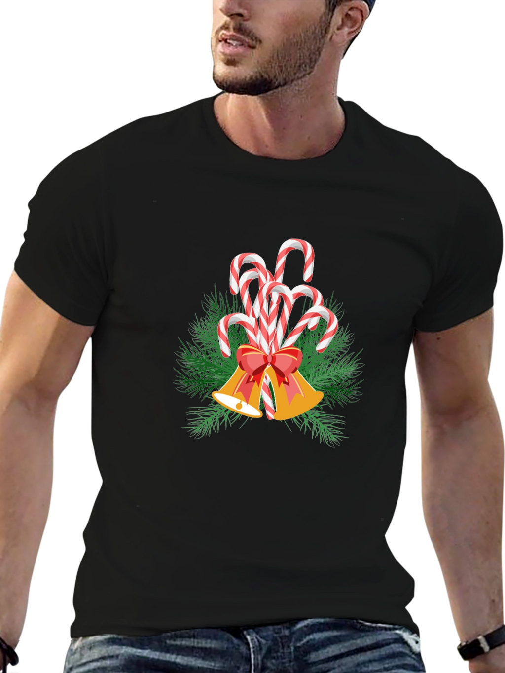 Festive Candy Cane Bells Graphic Tee