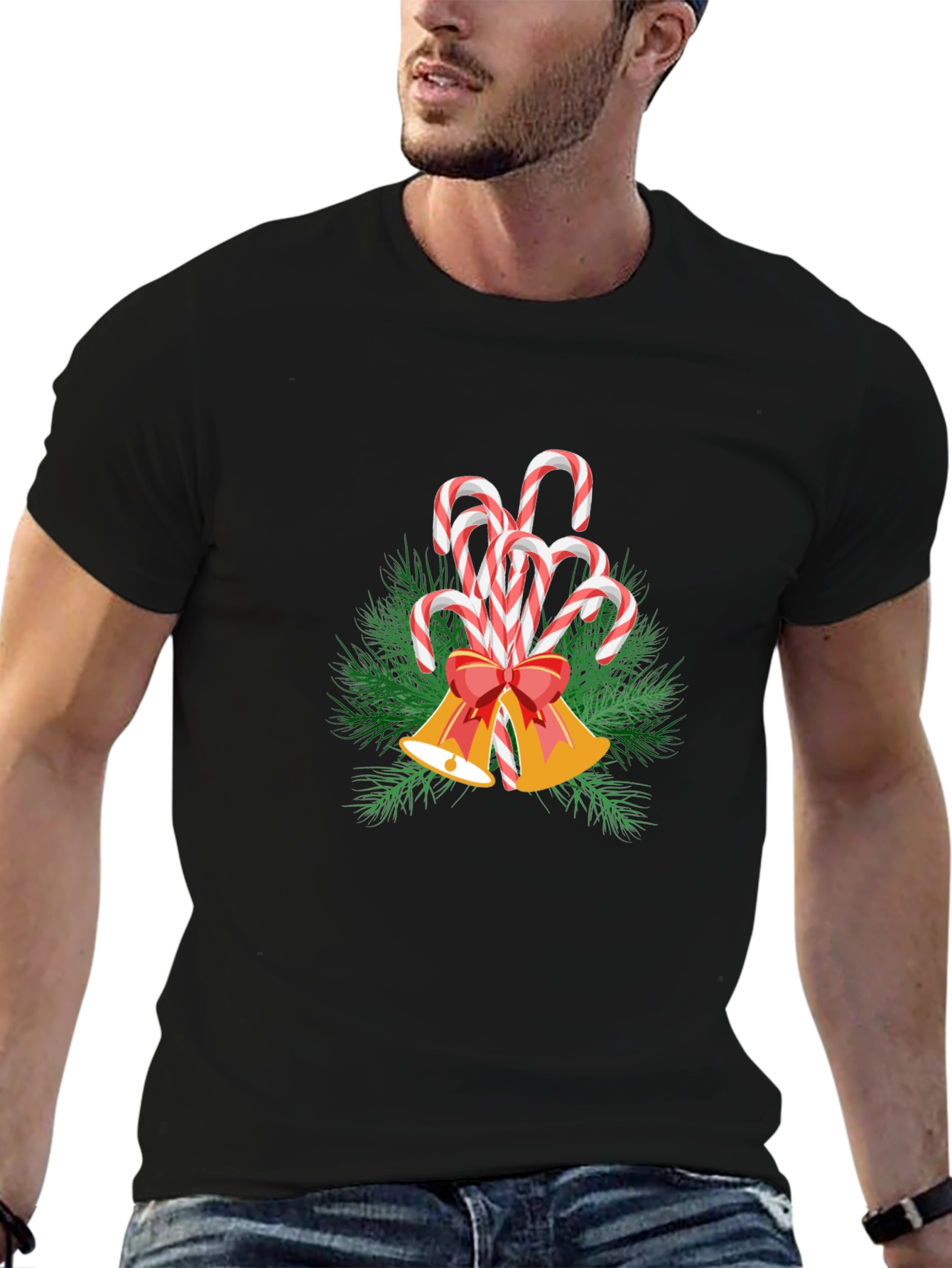 Festive Candy Cane Bells Graphic Tee