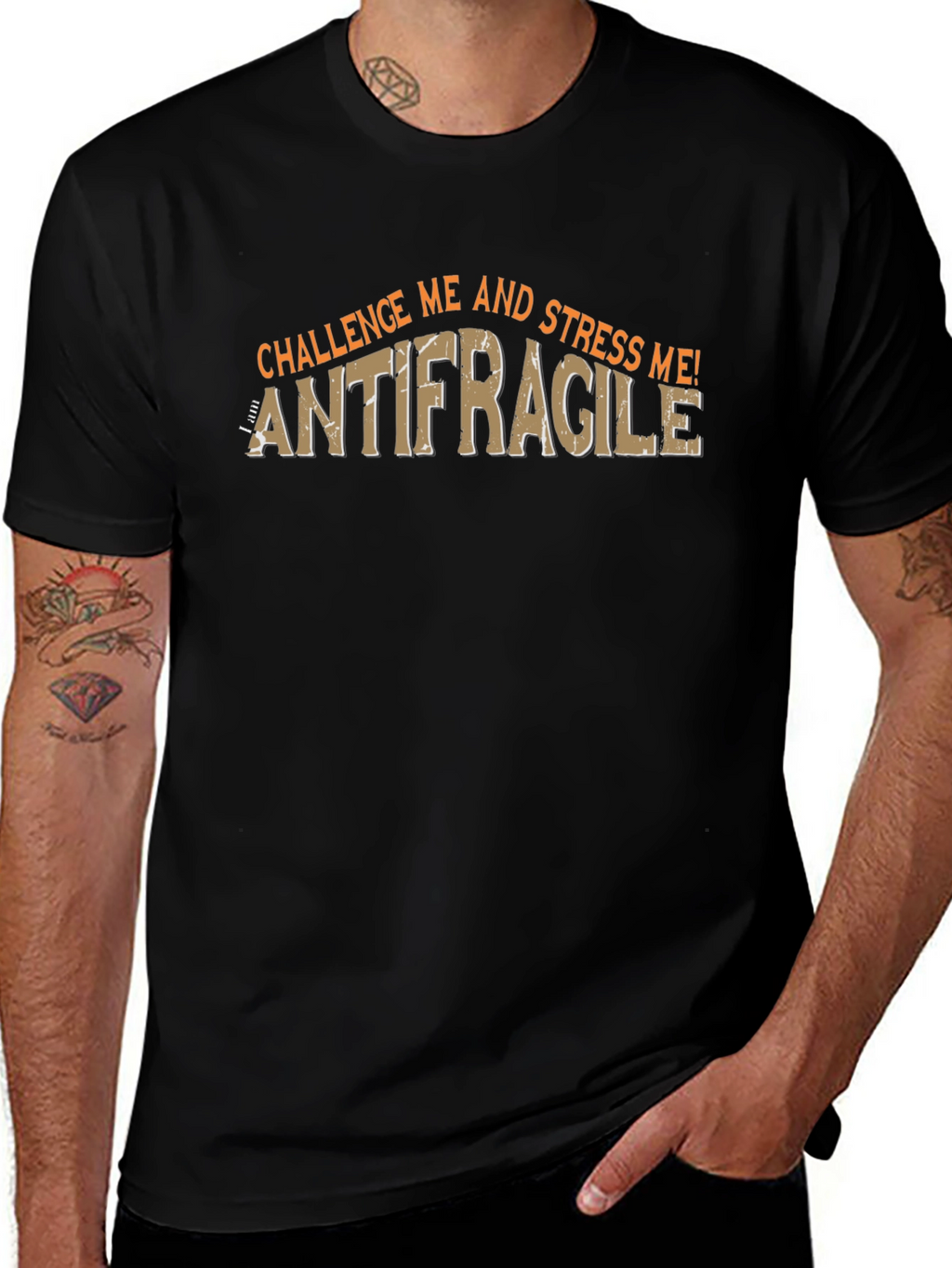 Antifragile Challenge Me! Mens Black Graphic T-Shirt