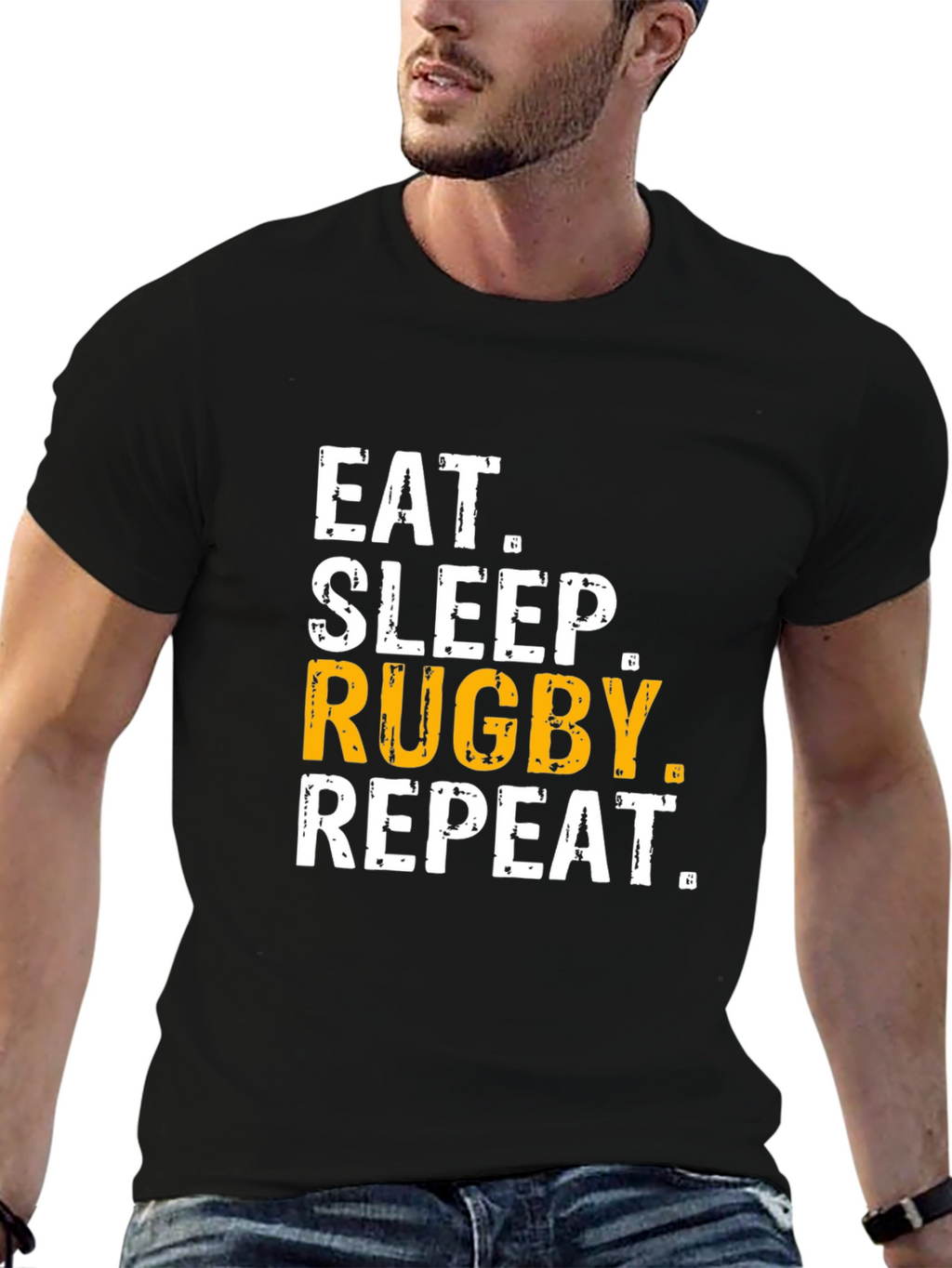 Eat Sleep Rugby Repeat T-Shirt - Black