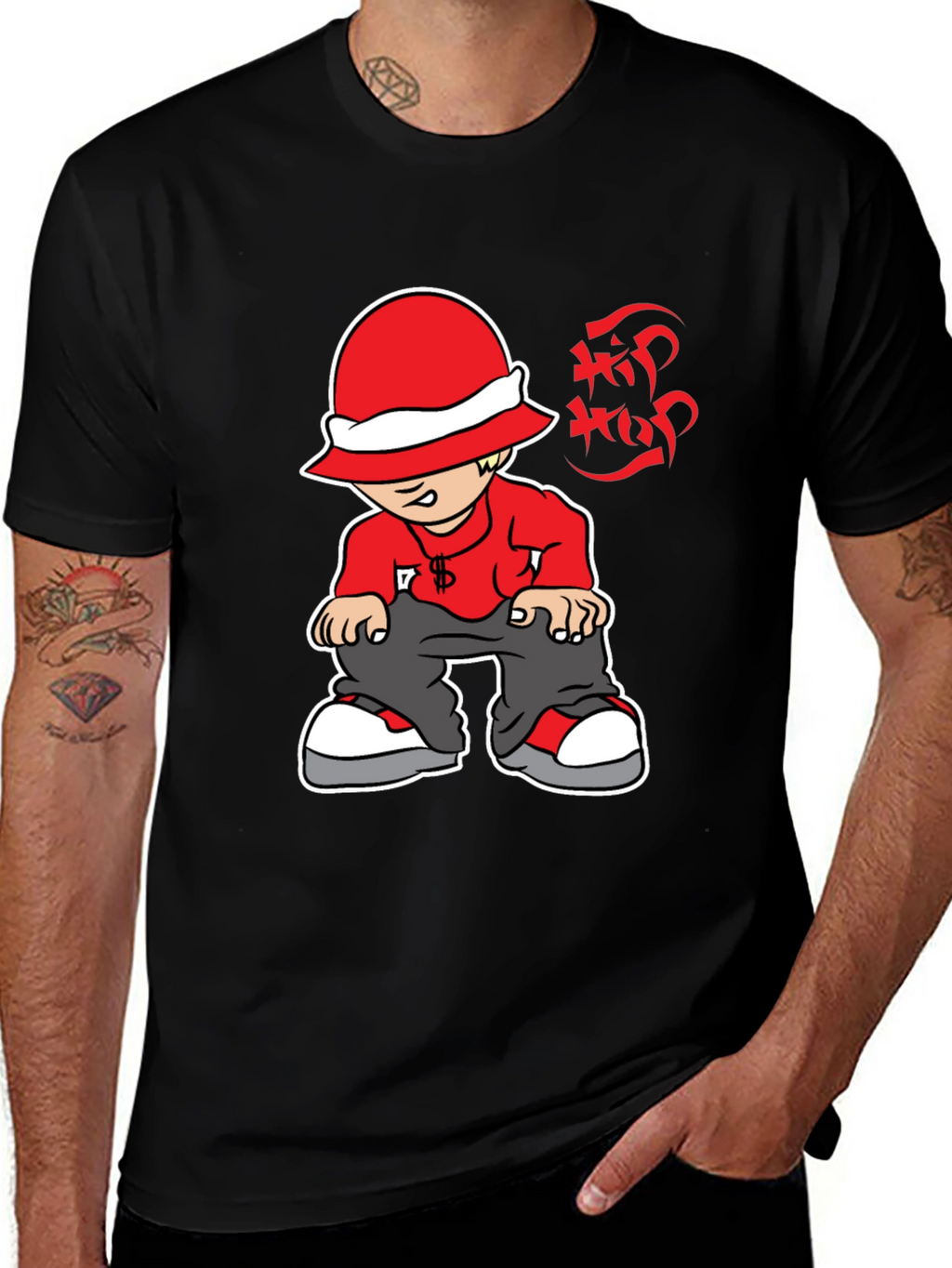 Hip Hop Cartoon Graphic Black T-Shirt