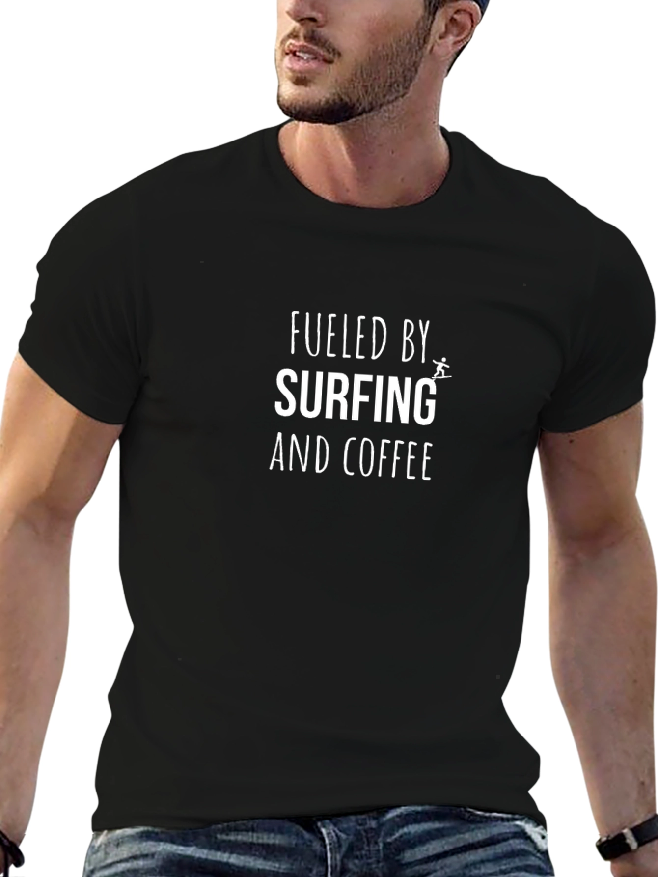 Fueled by Surfing and Coffee Black T-Shirt