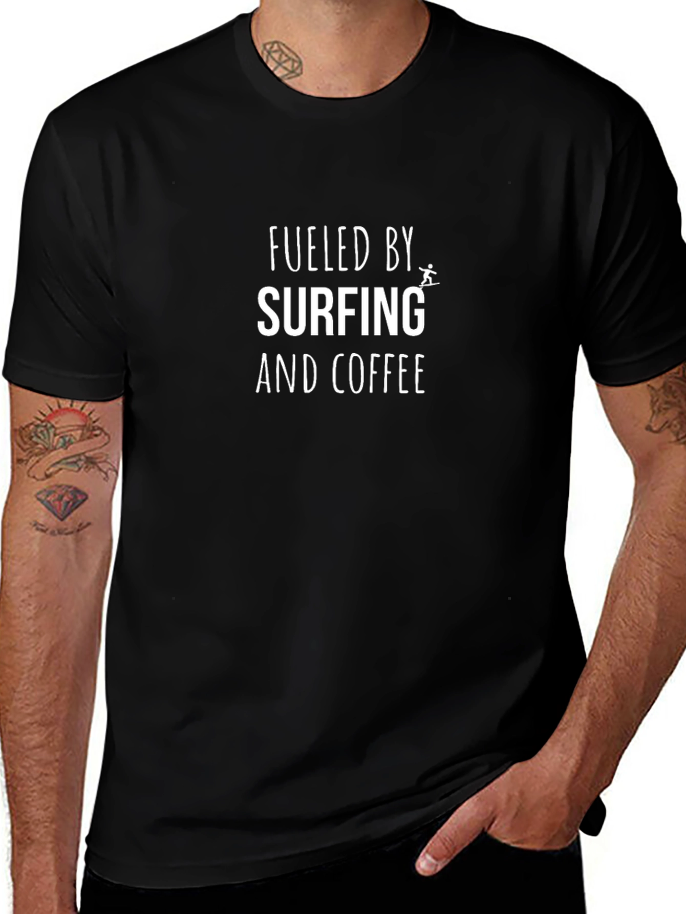 Fueled by Surfing and Coffee Black T-Shirt