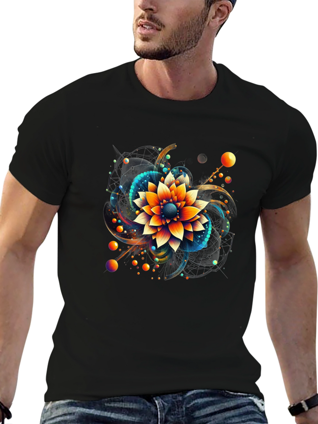 Abstract Floral Graphic Print Black T-Shirt