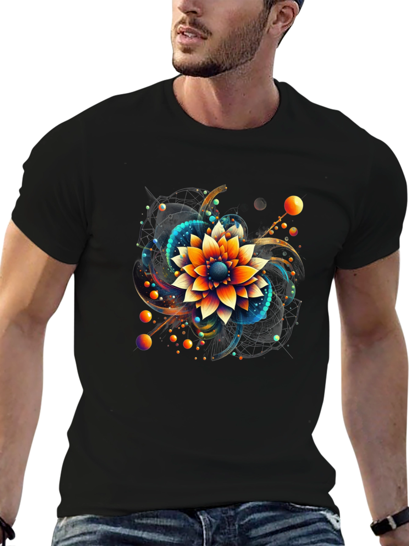Abstract Floral Graphic Print Black T-Shirt