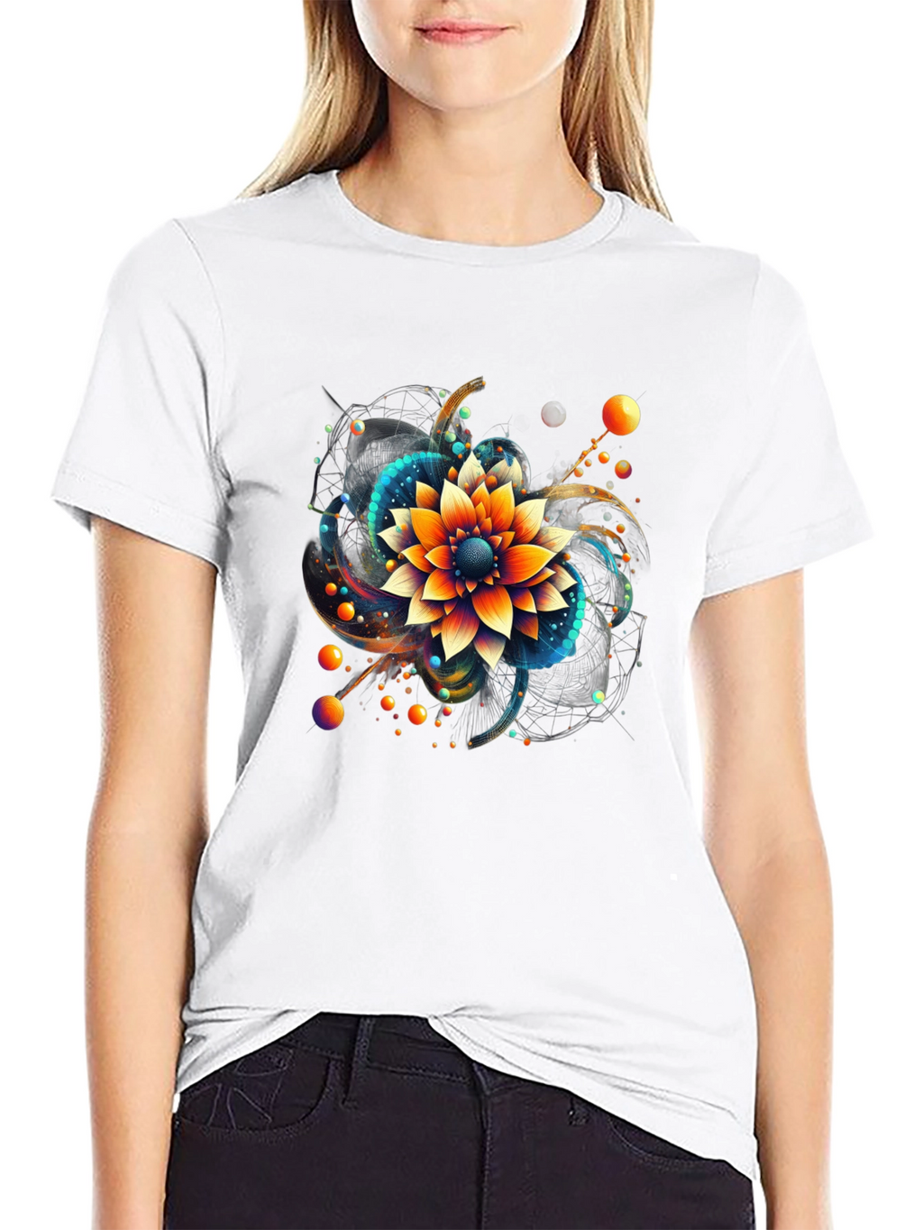 Abstract Floral Graphic Print Black T-Shirt