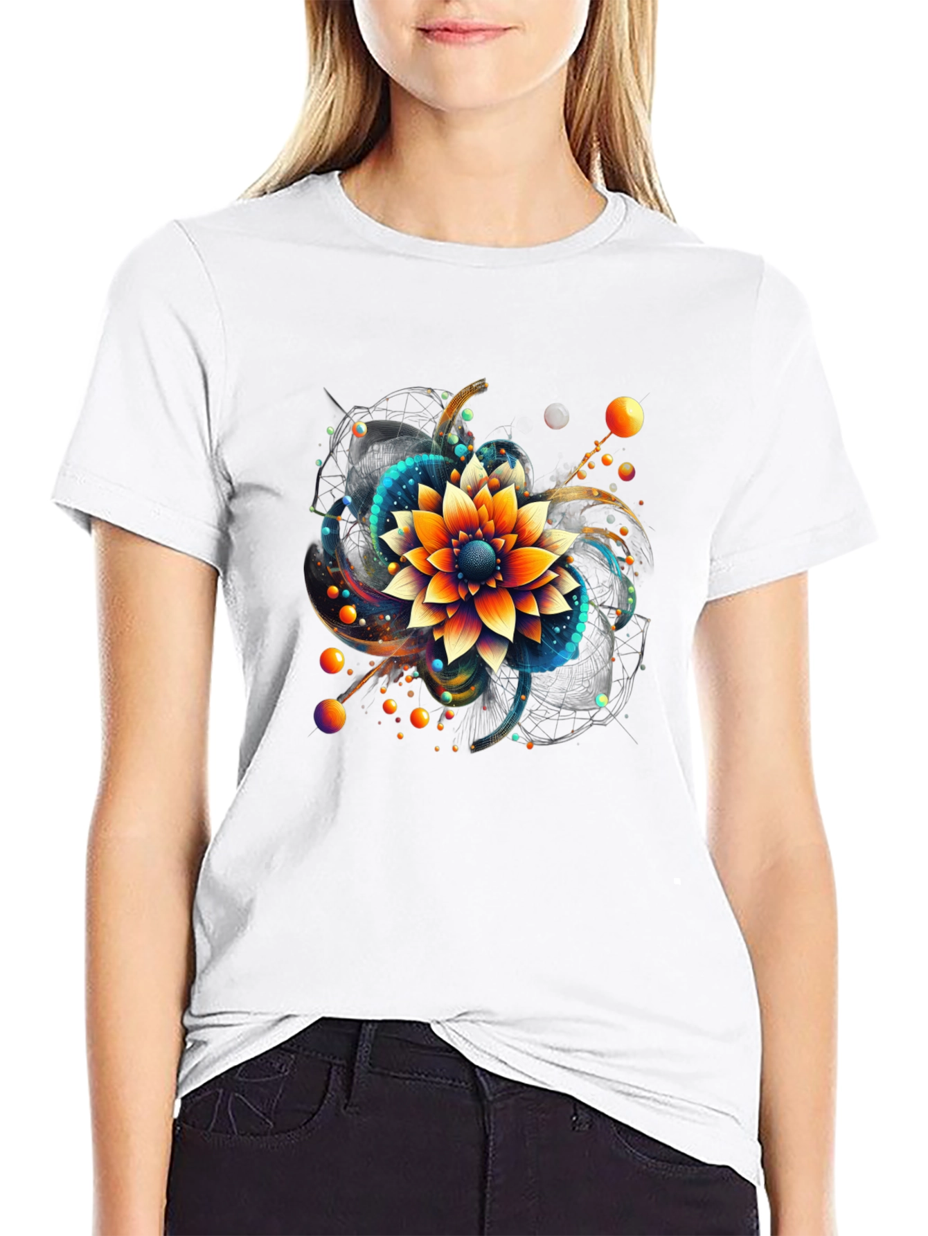 Abstract Floral Graphic Print Black T-Shirt