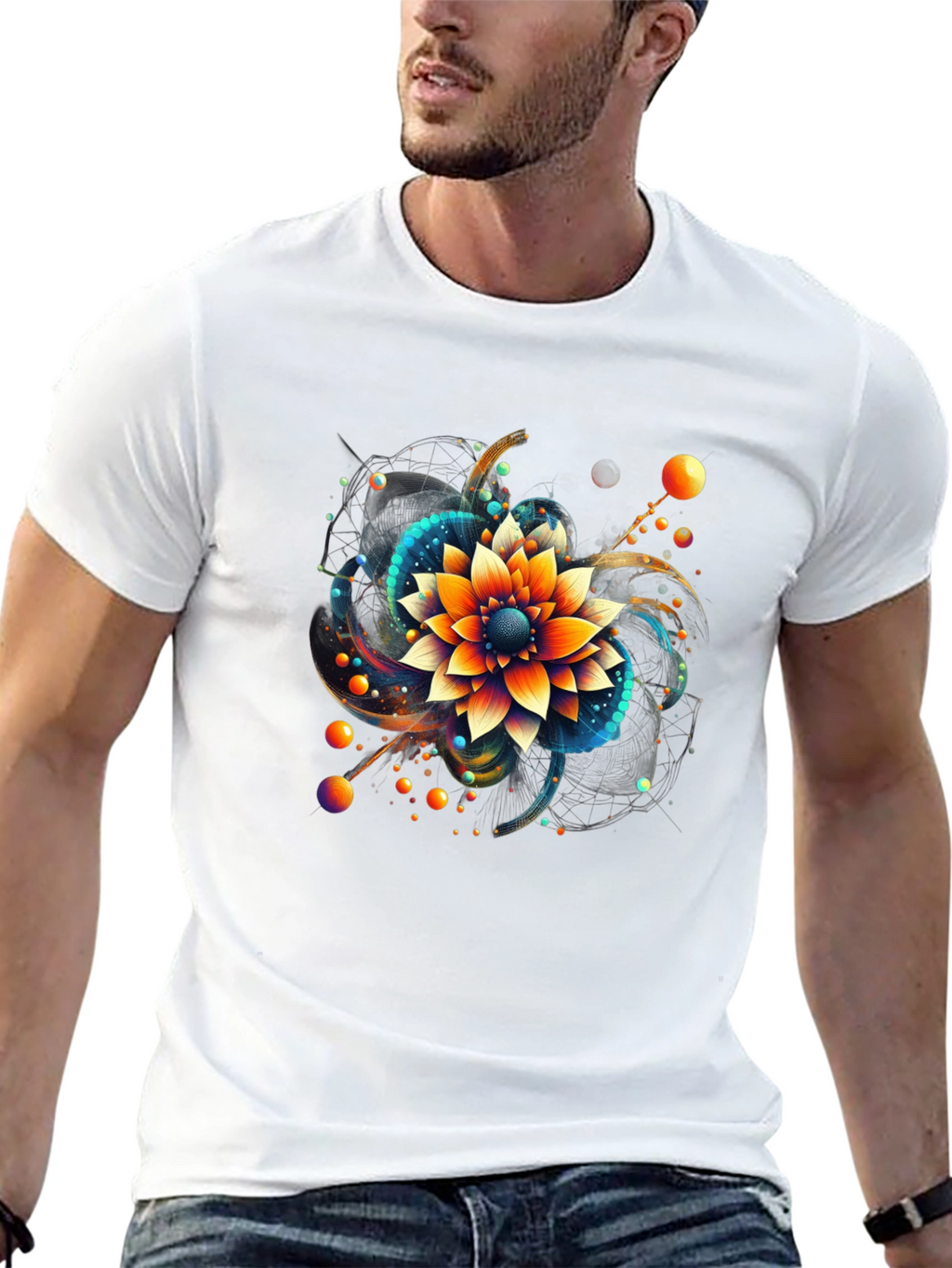 Abstract Floral Graphic Print Black T-Shirt