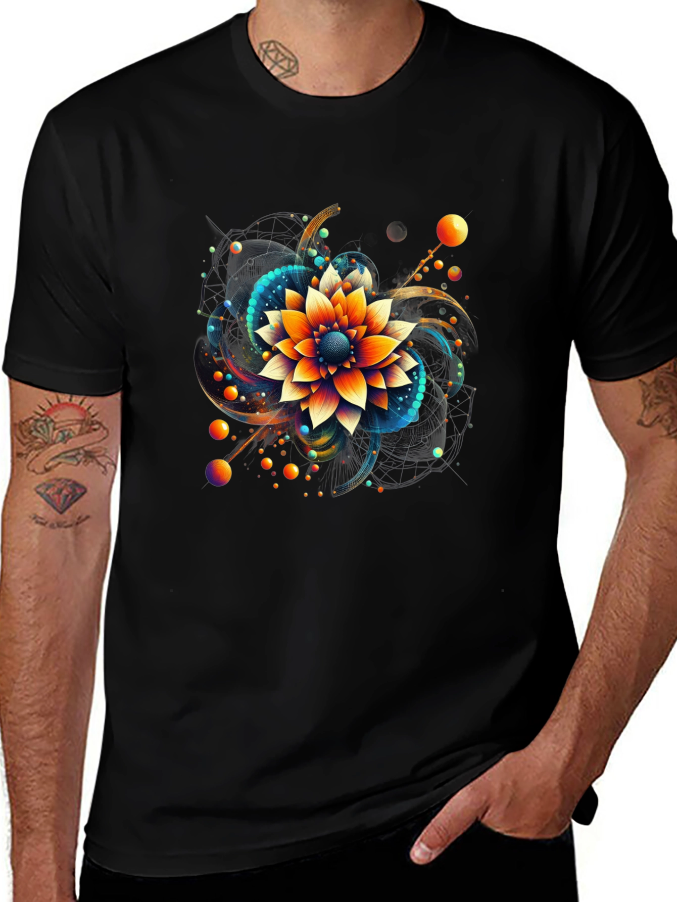 Abstract Floral Graphic Print Black T-Shirt