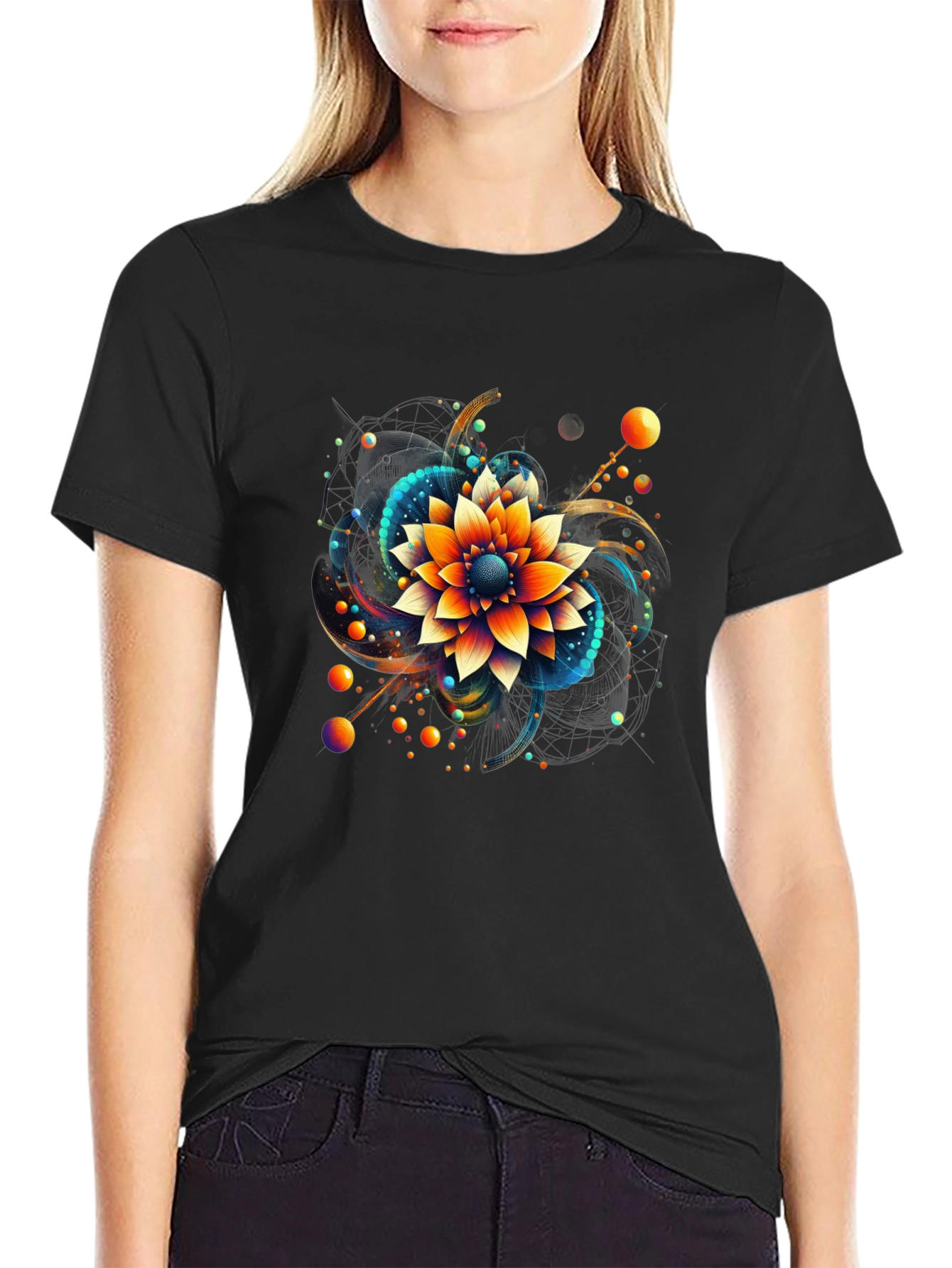Abstract Floral Graphic Print Black T-Shirt