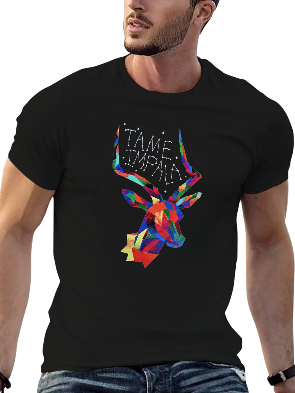Tame Impala Geometric Deer Head Black T-Shirt