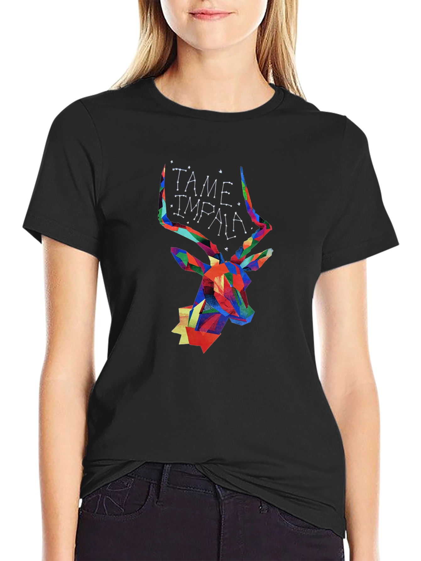 Tame Impala Geometric Deer Head Black T-Shirt
