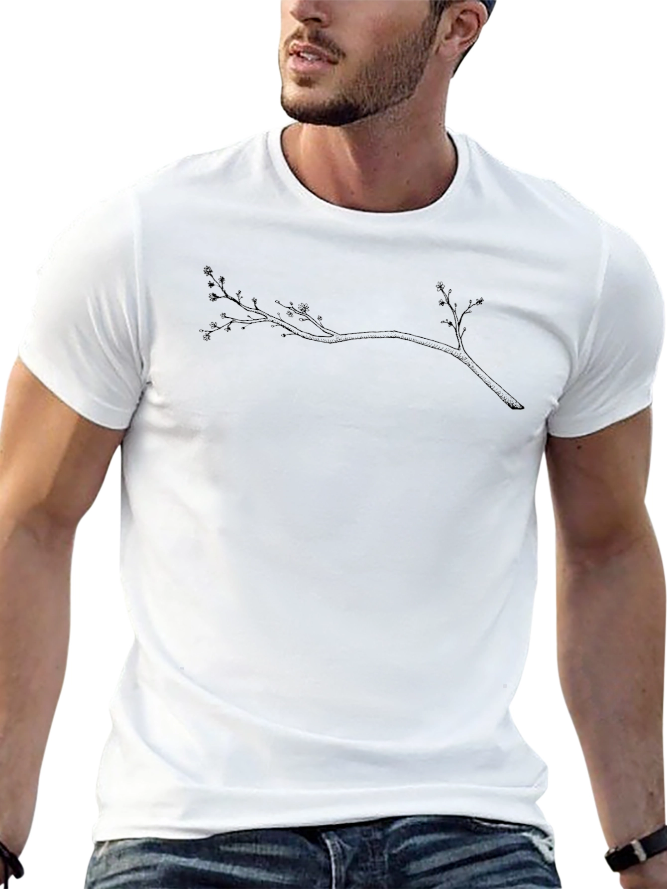 Mens Black T-Shirt with Branch Graphic