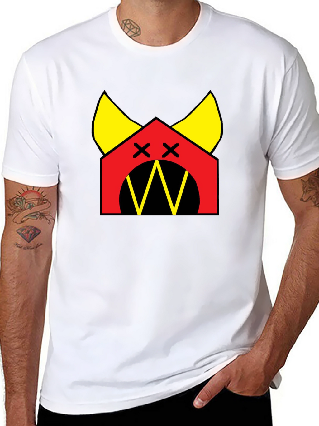 Graphic Tee: Cartoon Dog House Design Black Cotton