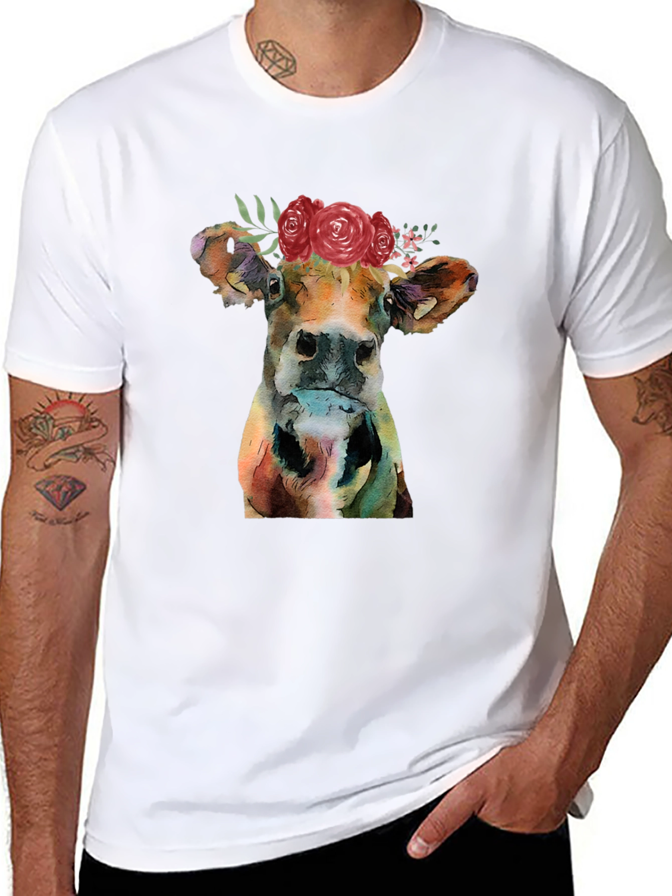 Floral Cow Graphic T-Shirt
