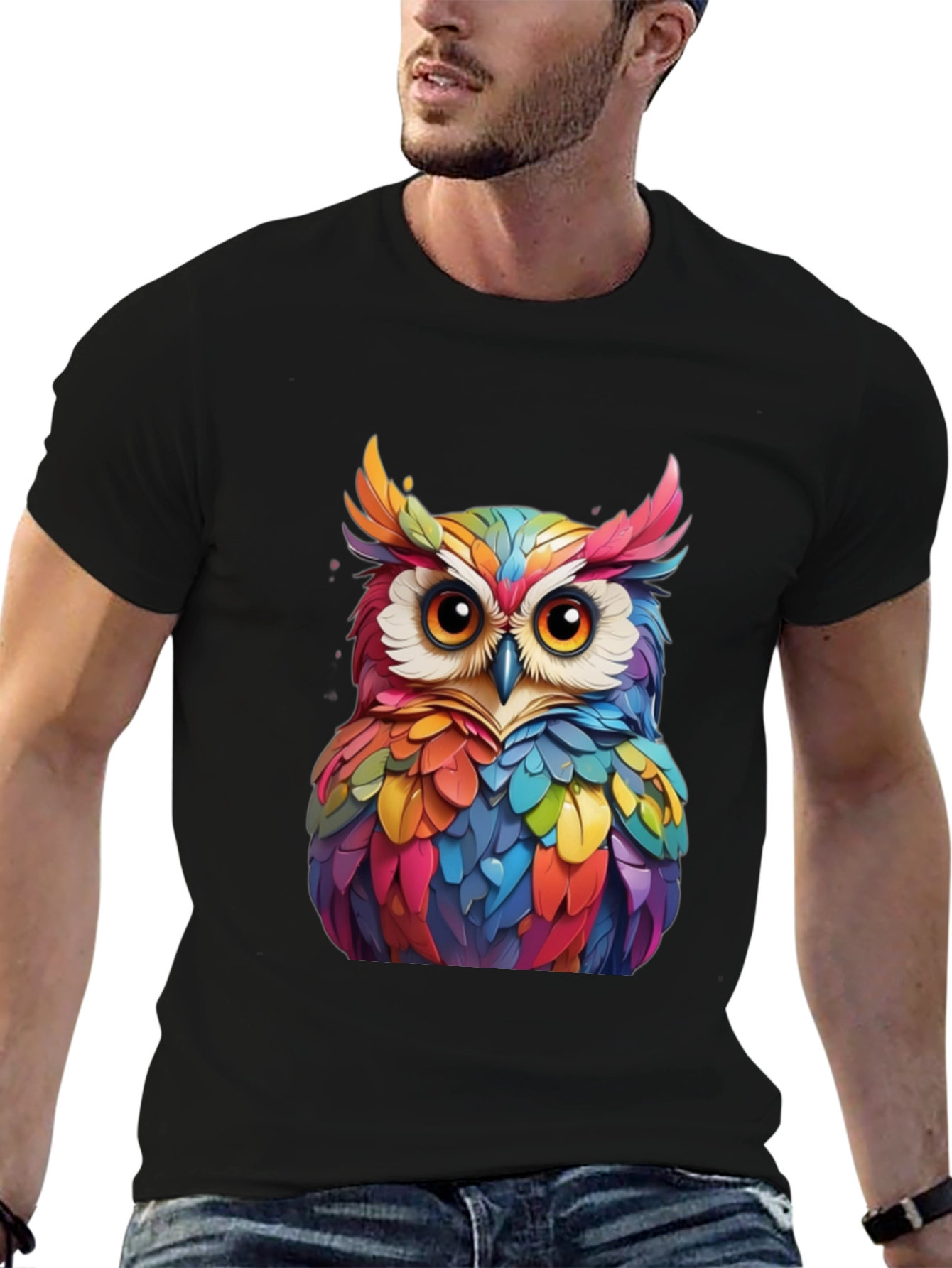 Colorful Owl Graphic Tee - Unique Bird Art T-Shirt