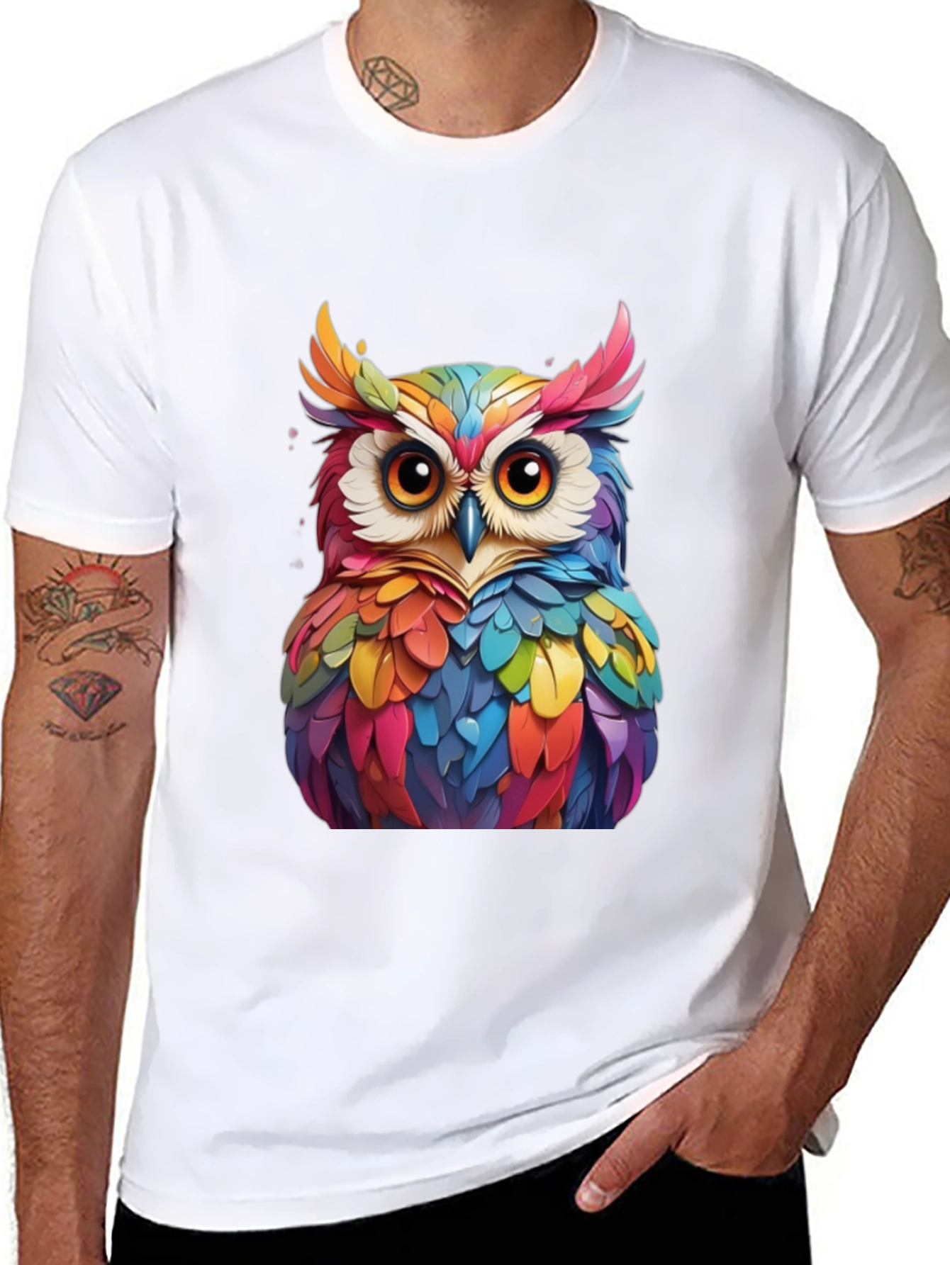 Colorful Owl Graphic Tee - Unique Bird Art T-Shirt