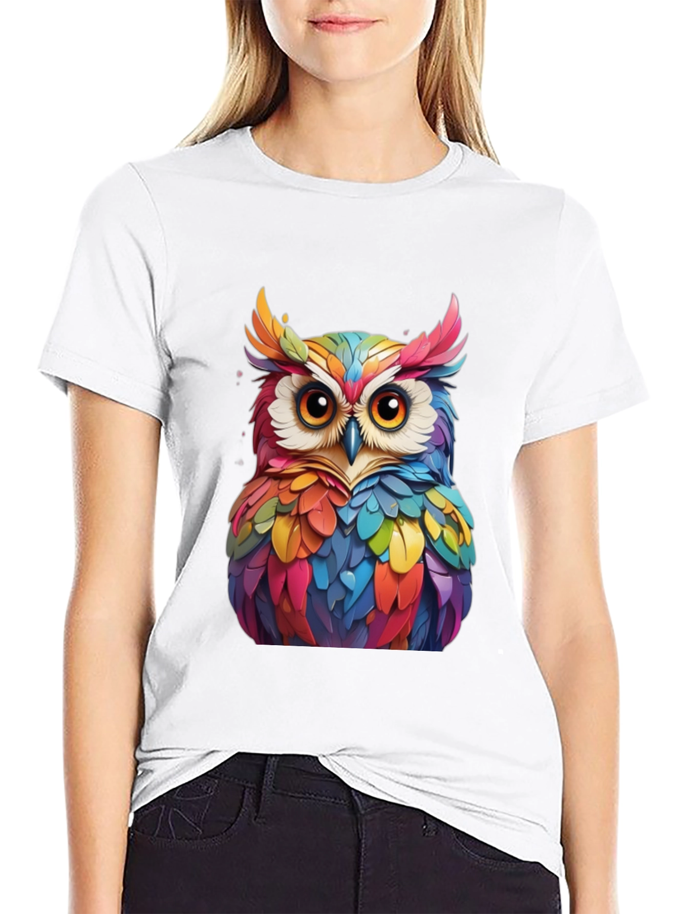 Colorful Owl Graphic Tee - Unique Bird Art T-Shirt