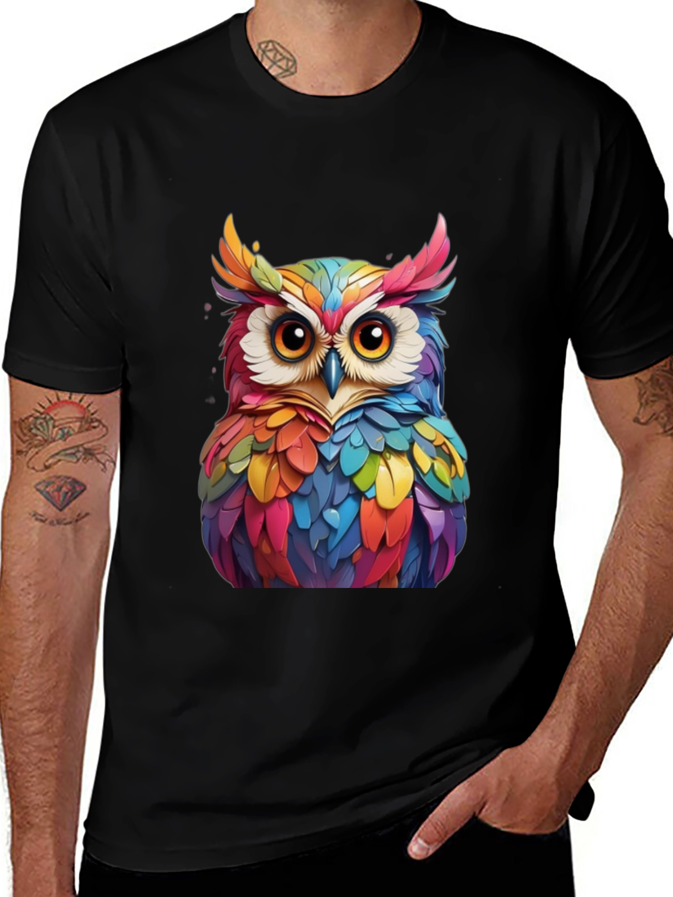Colorful Owl Graphic Tee - Unique Bird Art T-Shirt