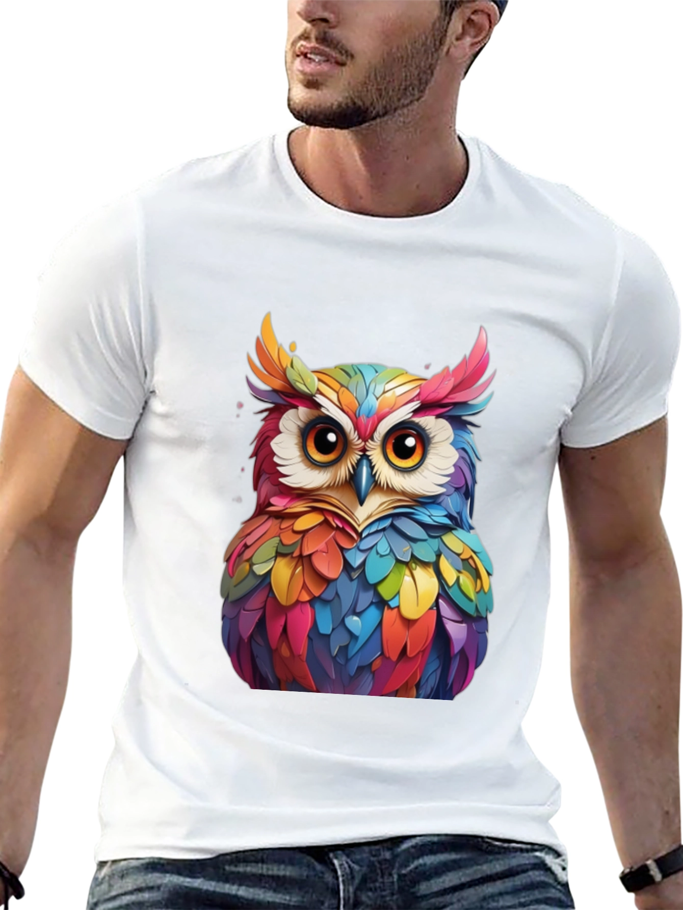 Colorful Owl Graphic Tee - Unique Bird Art T-Shirt
