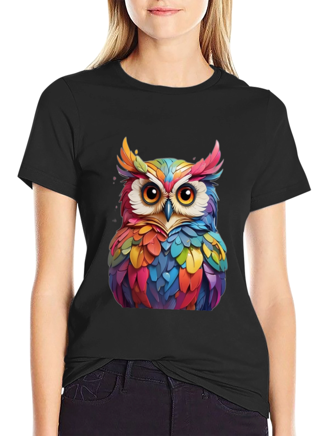 Colorful Owl Graphic Tee - Unique Bird Art T-Shirt