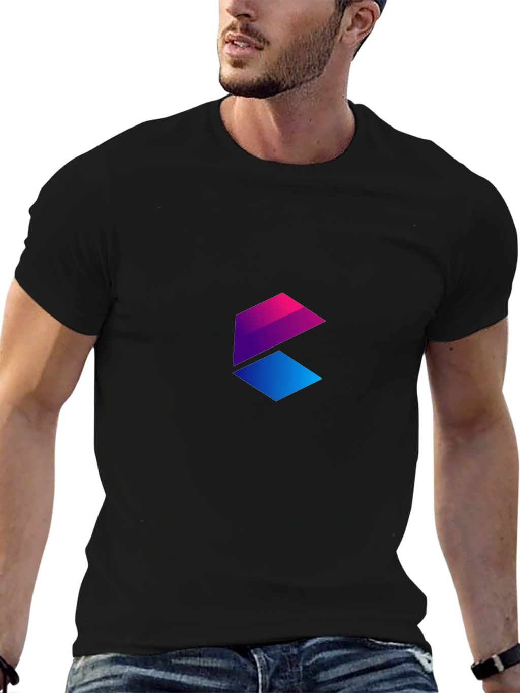 Gradient Geometric Logo Black T-Shirt