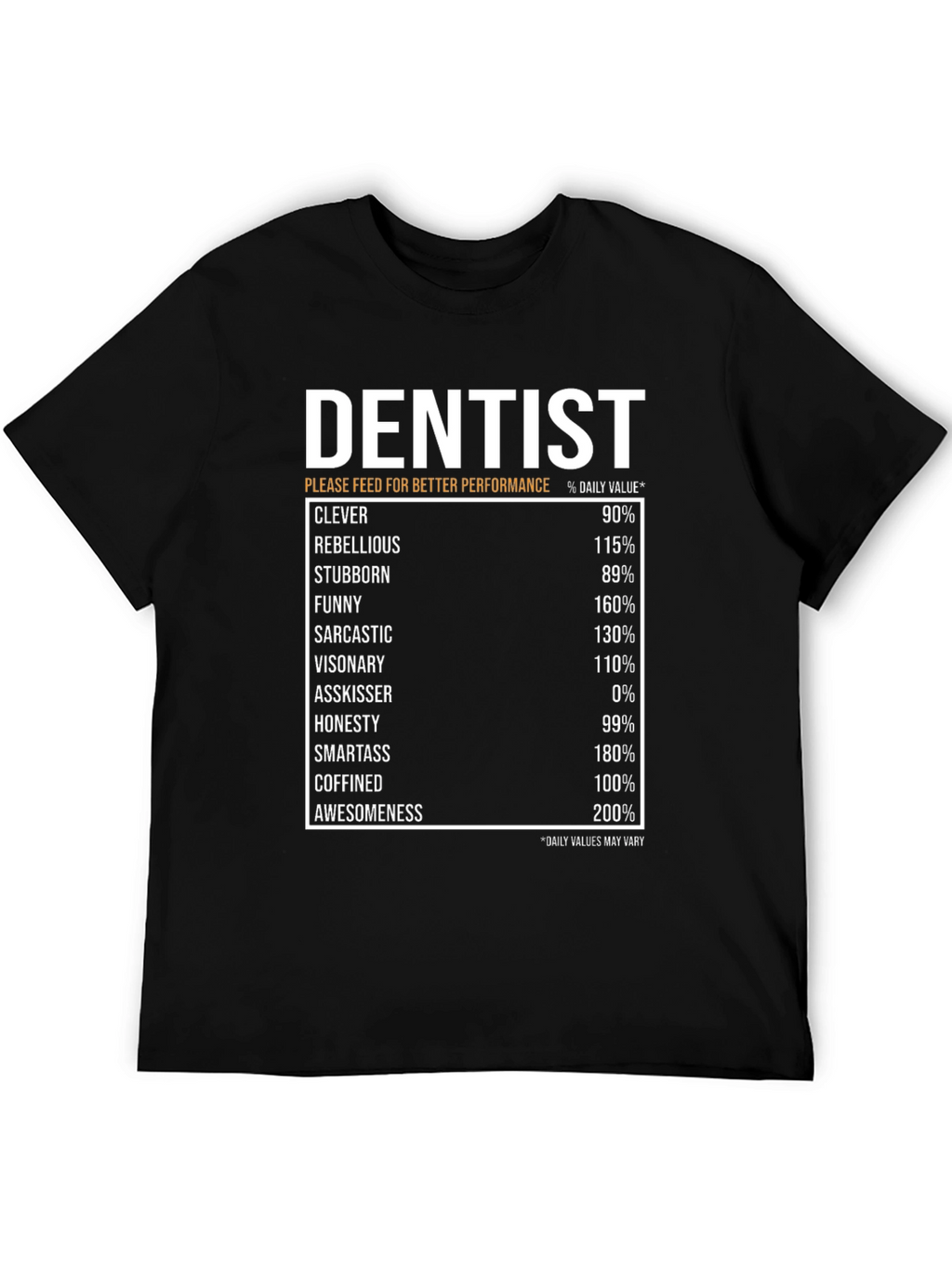 Dentist Nutrition Facts Black T-Shirt