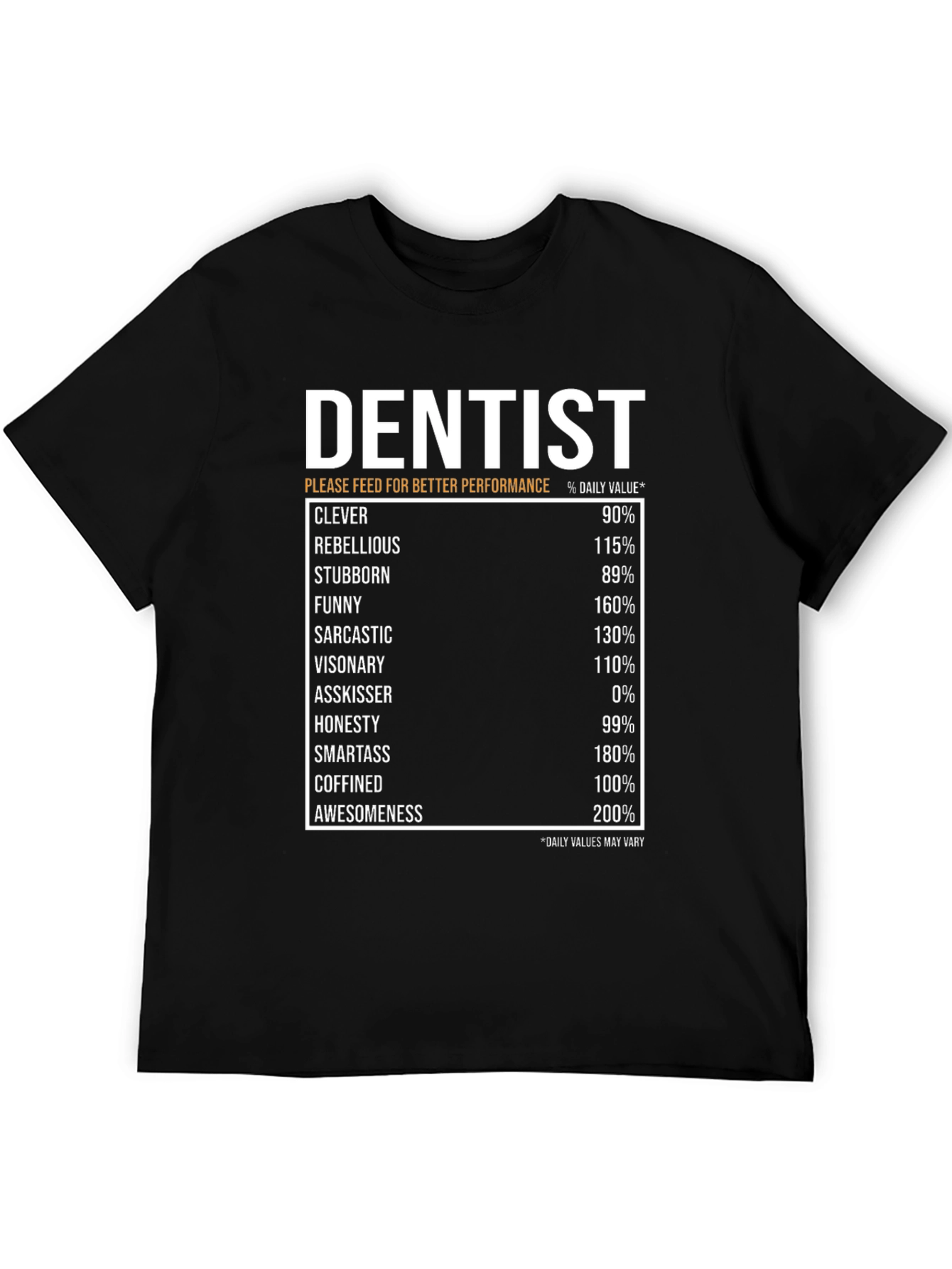 Dentist Nutrition Facts Black T-Shirt