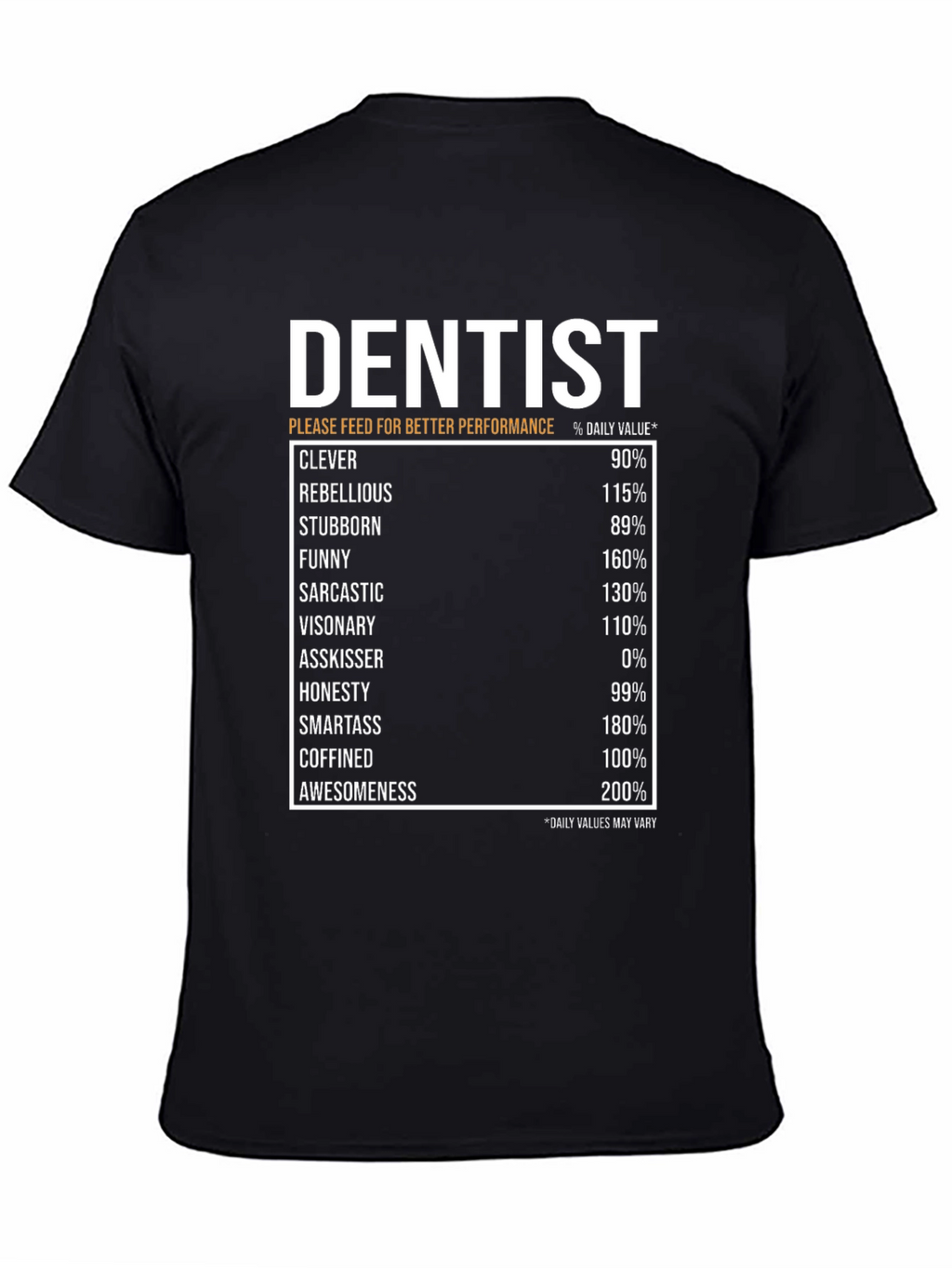 Dentist Nutrition Facts Black T-Shirt