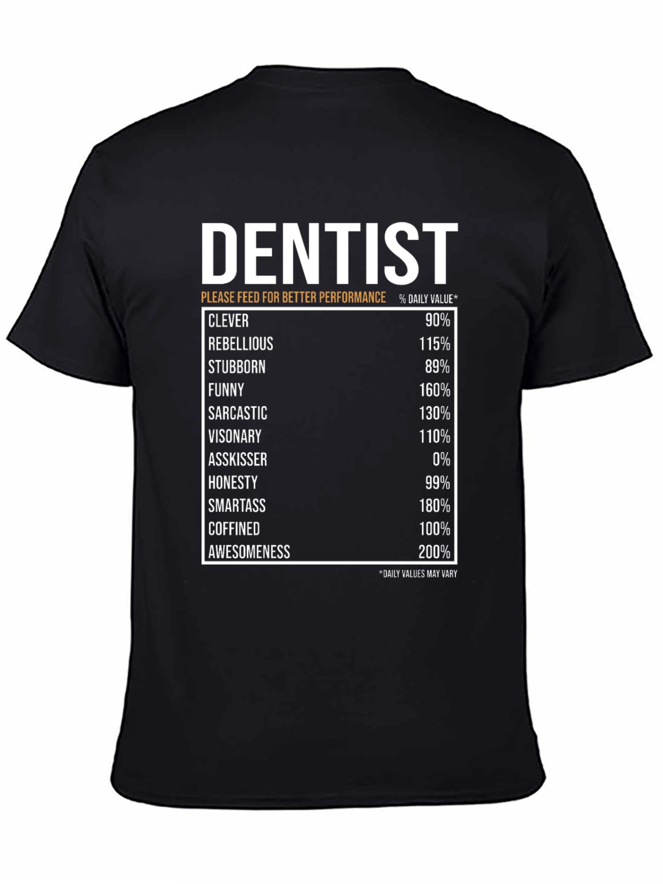 Dentist Nutrition Facts Black T-Shirt