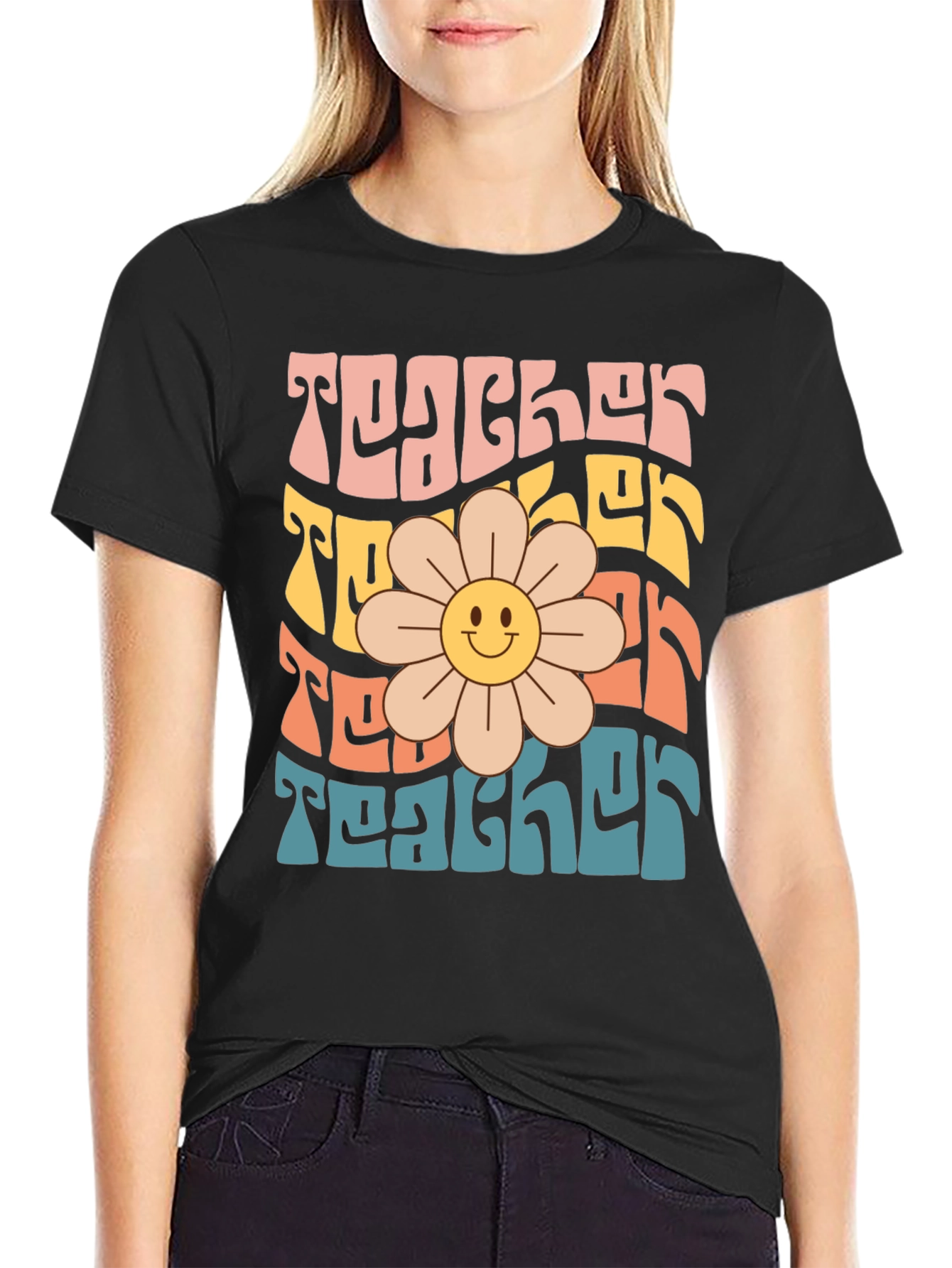 Retro Teacher Flower Graphic T-Shirt