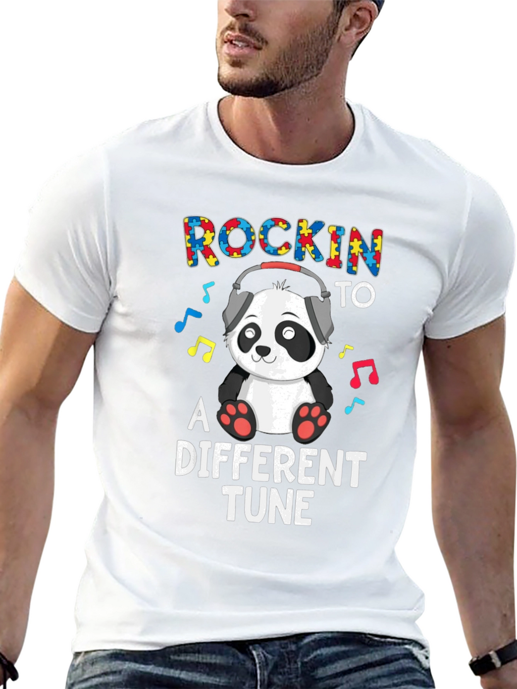 Rockin To A Different Tune Panda Autism Awareness T-Shirt