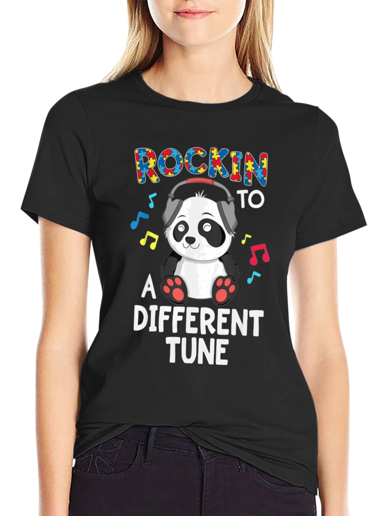 Rockin To A Different Tune Panda Autism Awareness T-Shirt