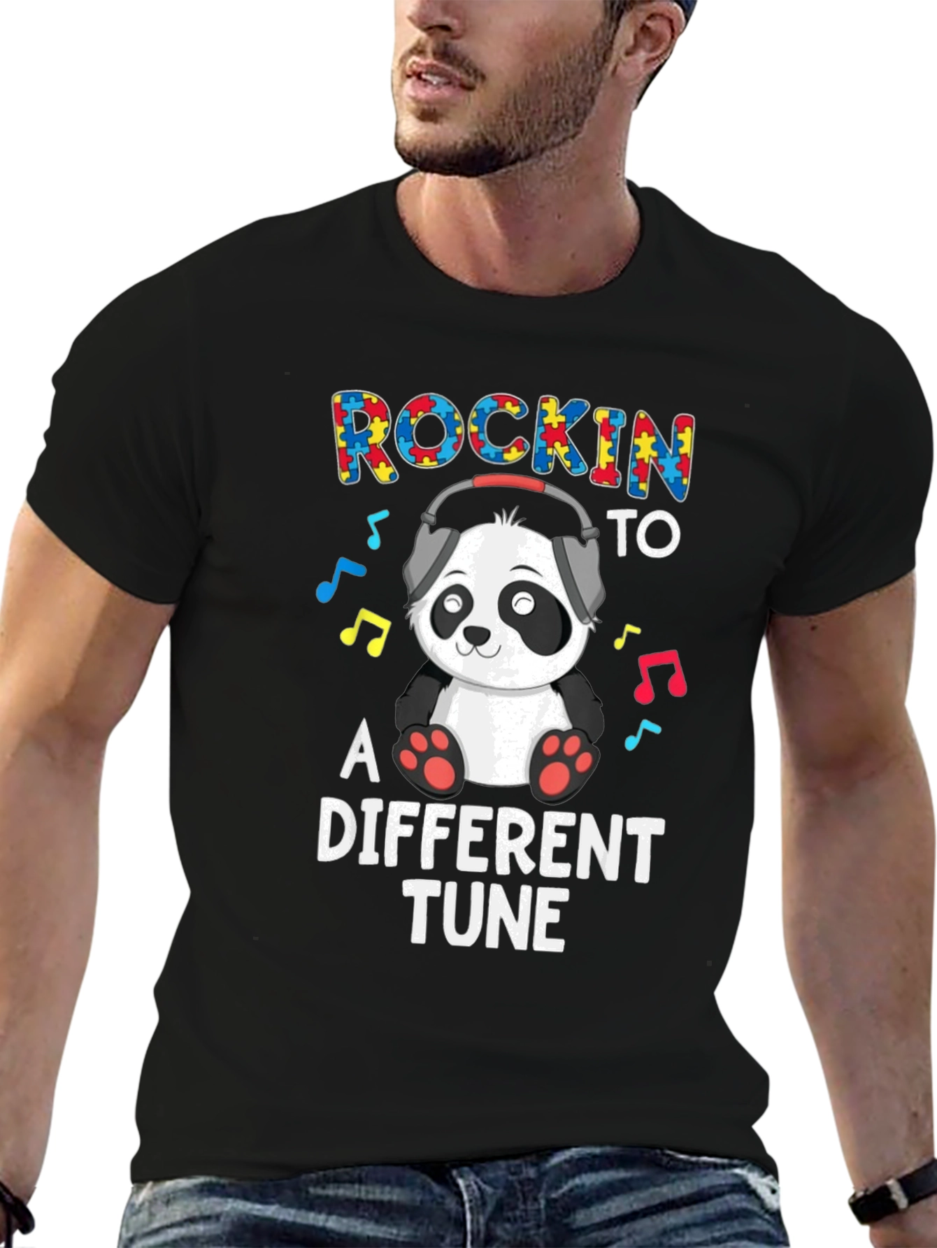 Rockin To A Different Tune Panda Autism Awareness T-Shirt