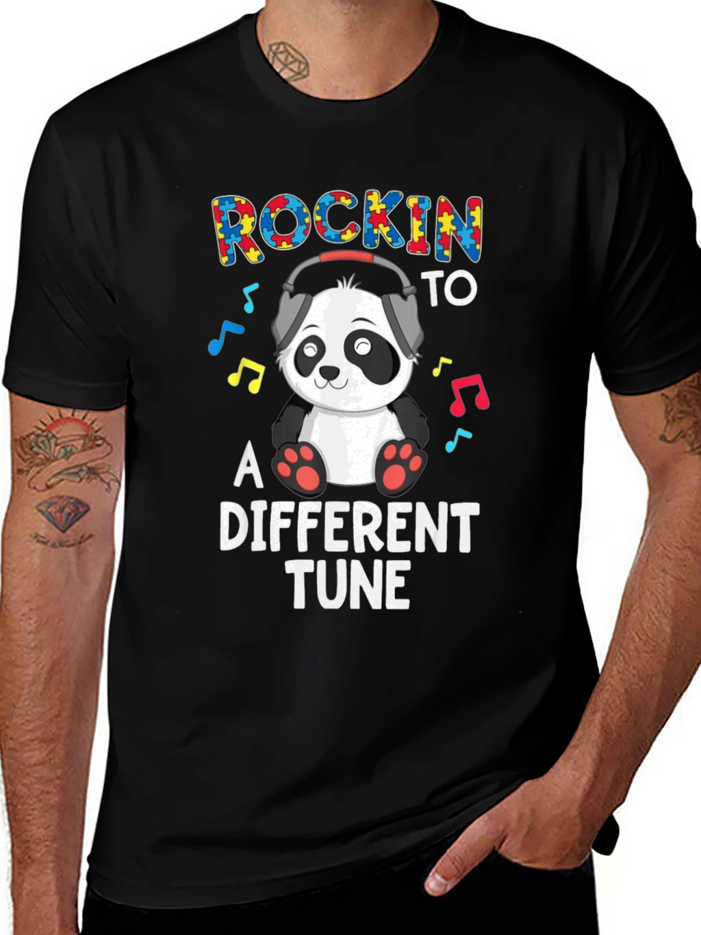Rockin To A Different Tune Panda Autism Awareness T-Shirt