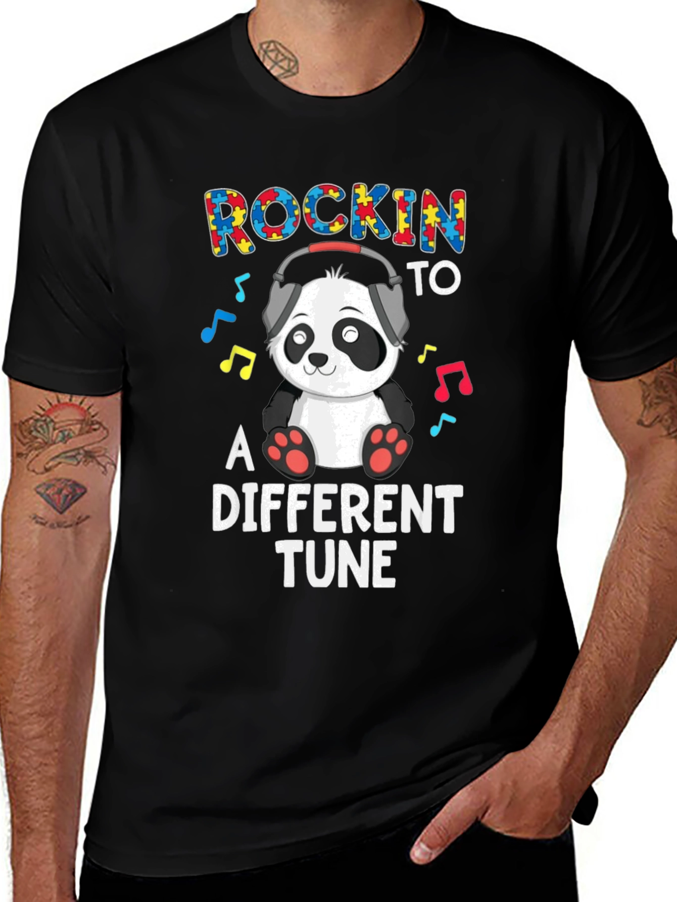 Rockin To A Different Tune Panda Autism Awareness T-Shirt