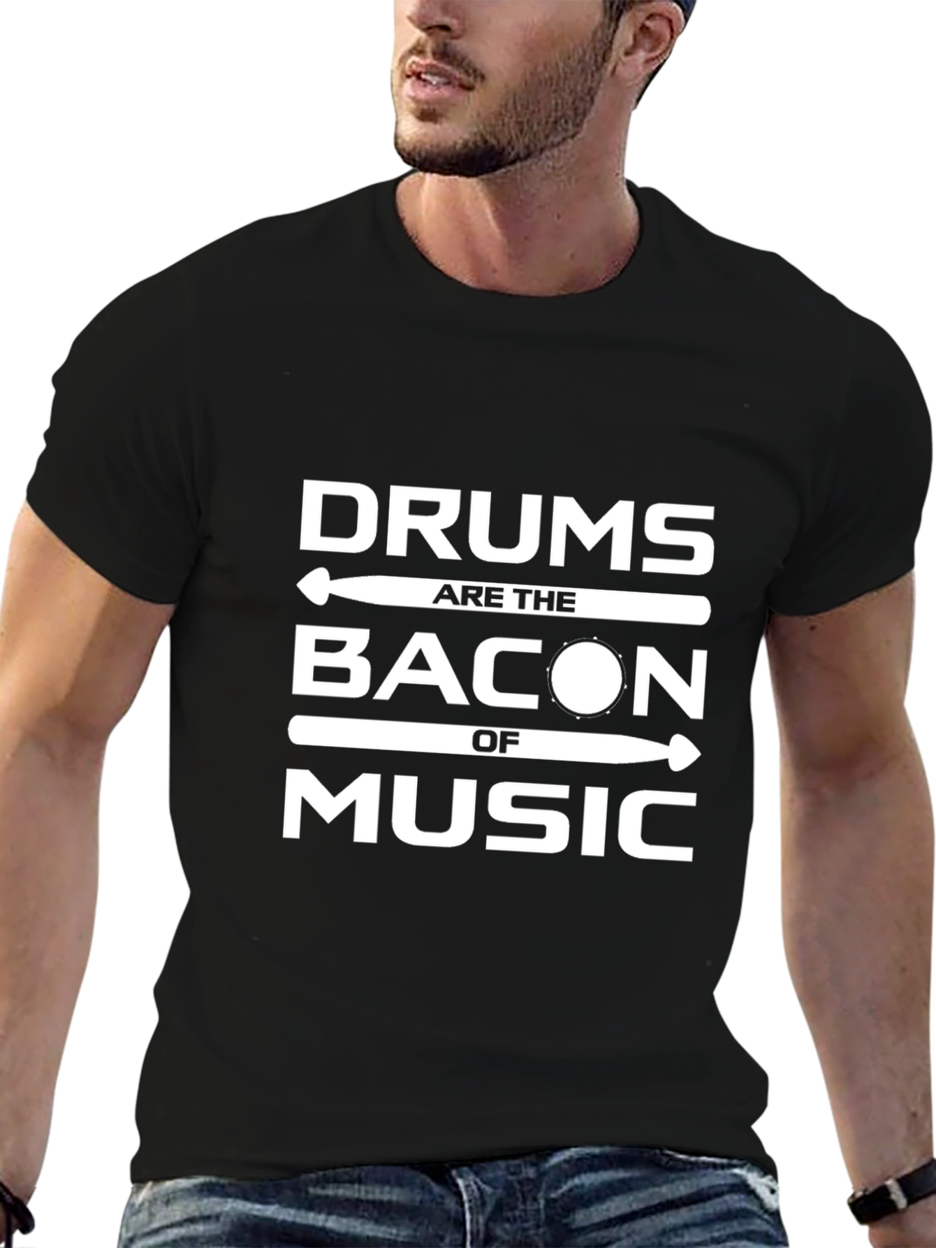 Drums Are The Bacon of Music Black T-Shirt
