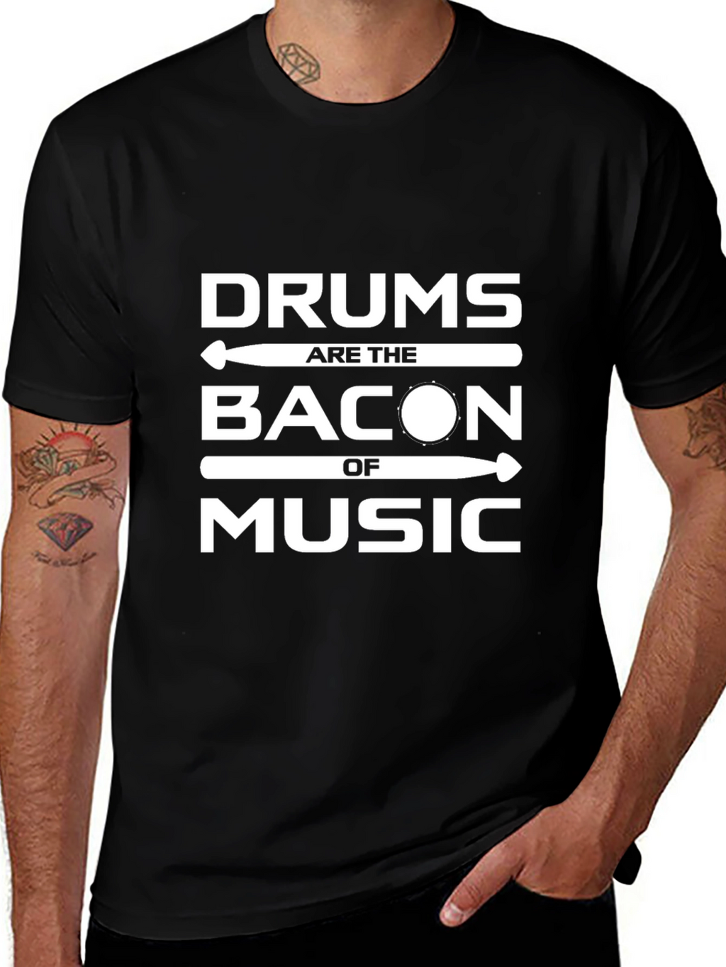 Drums Are The Bacon of Music Black T-Shirt