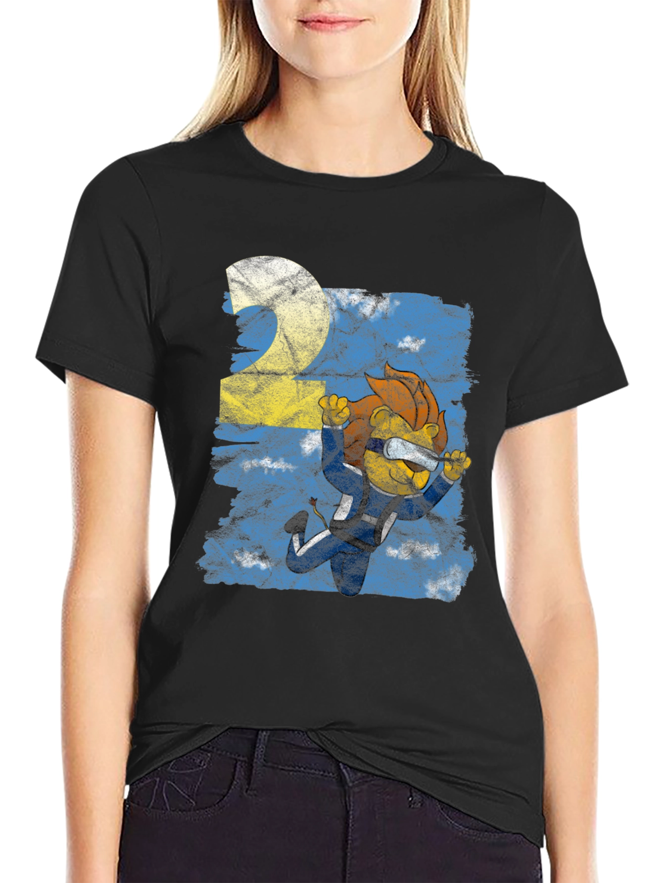 Skydiver Lion Graphic T-Shirt - Black Cotton Tee