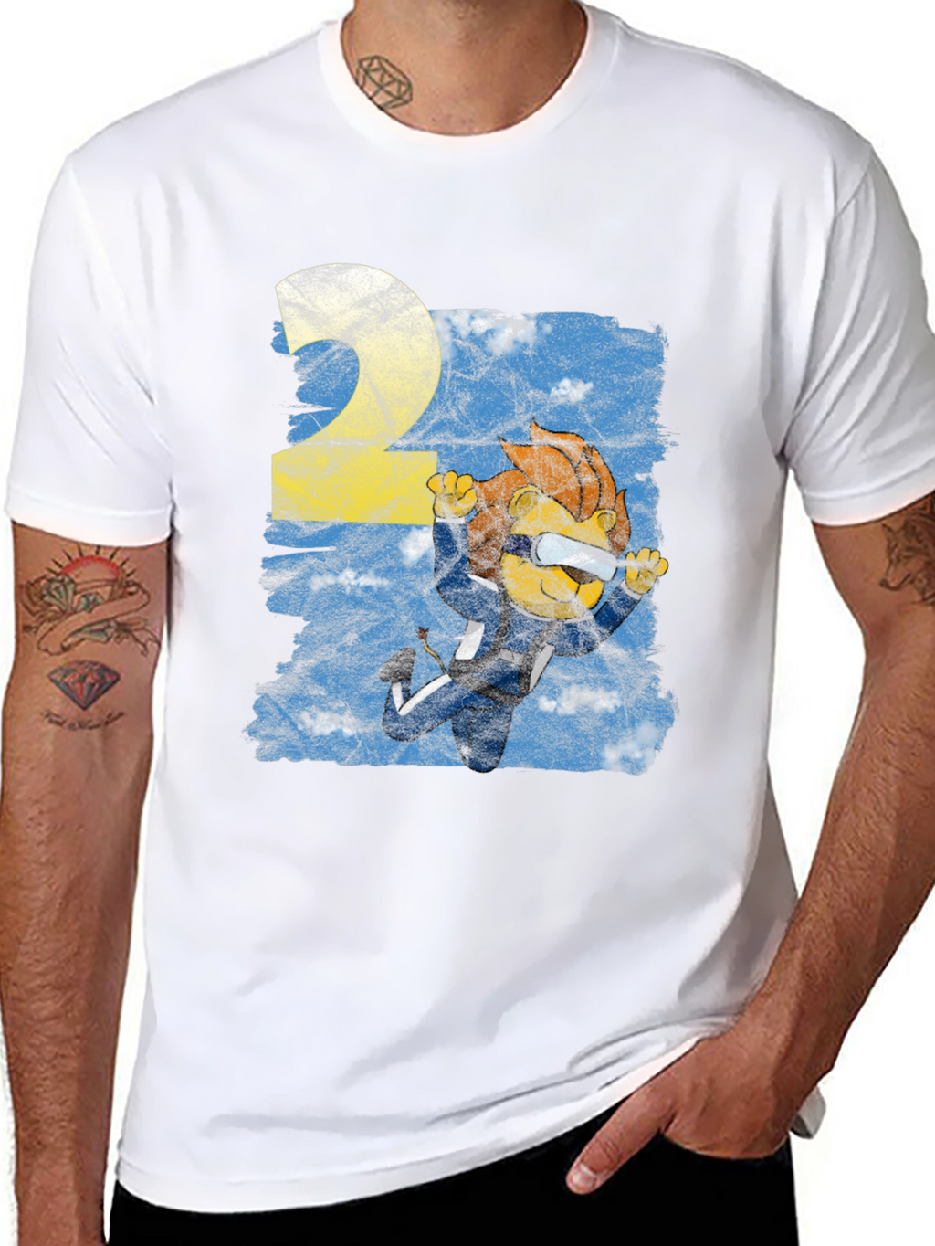 Skydiver Lion Graphic T-Shirt - Black Cotton Tee
