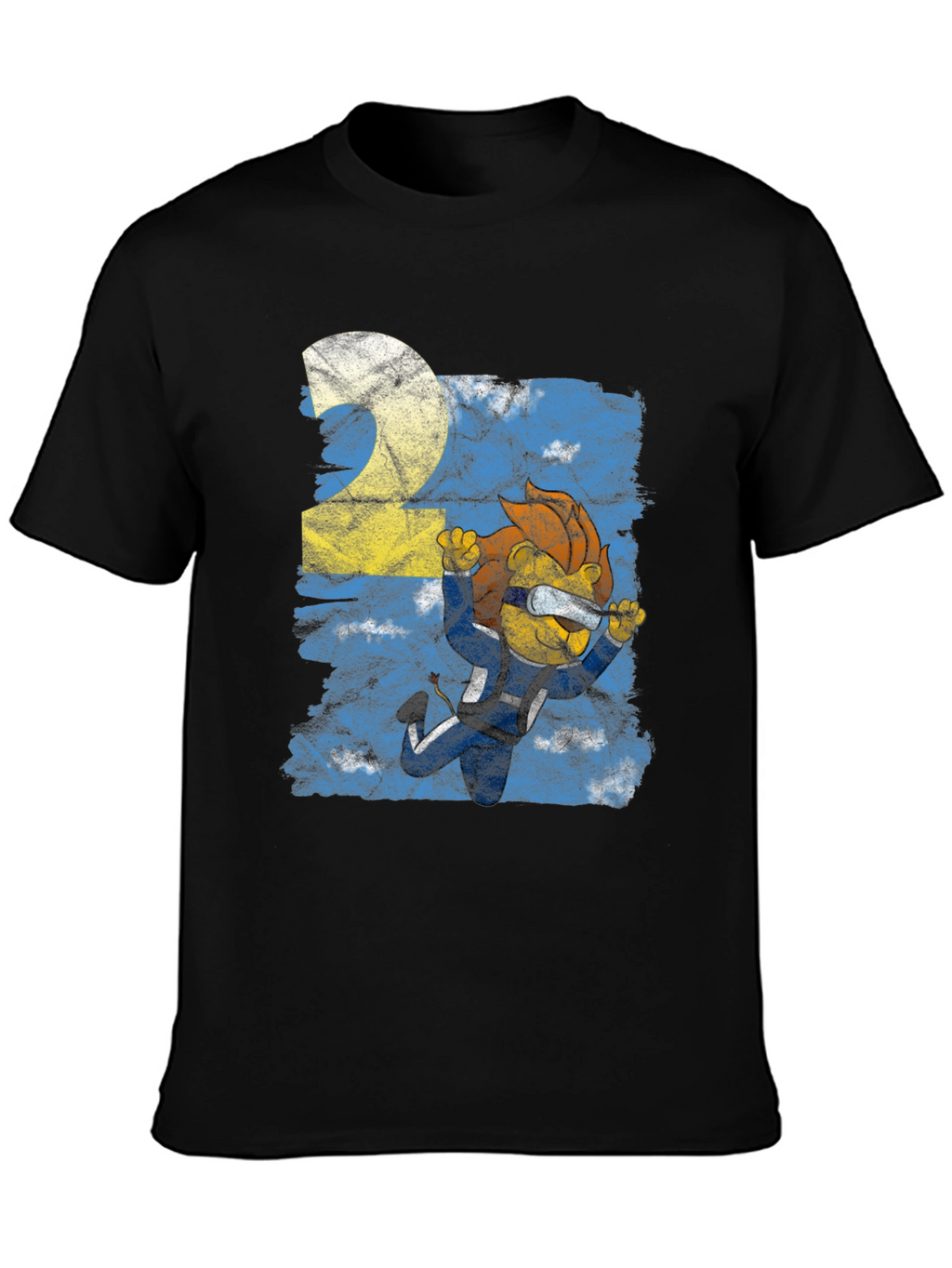 Skydiver Lion Graphic T-Shirt - Black Cotton Tee