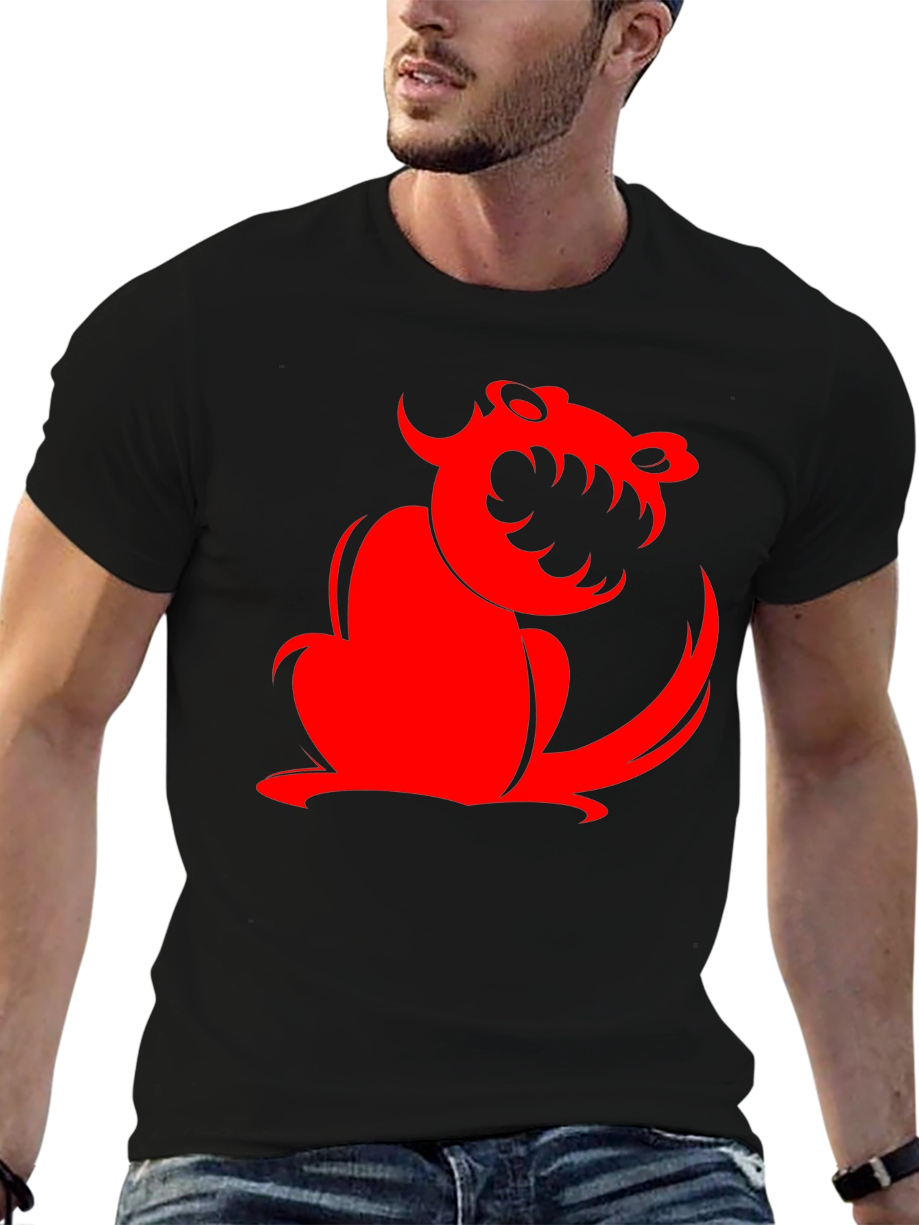 Black T-Shirt with Red Monster Graphic