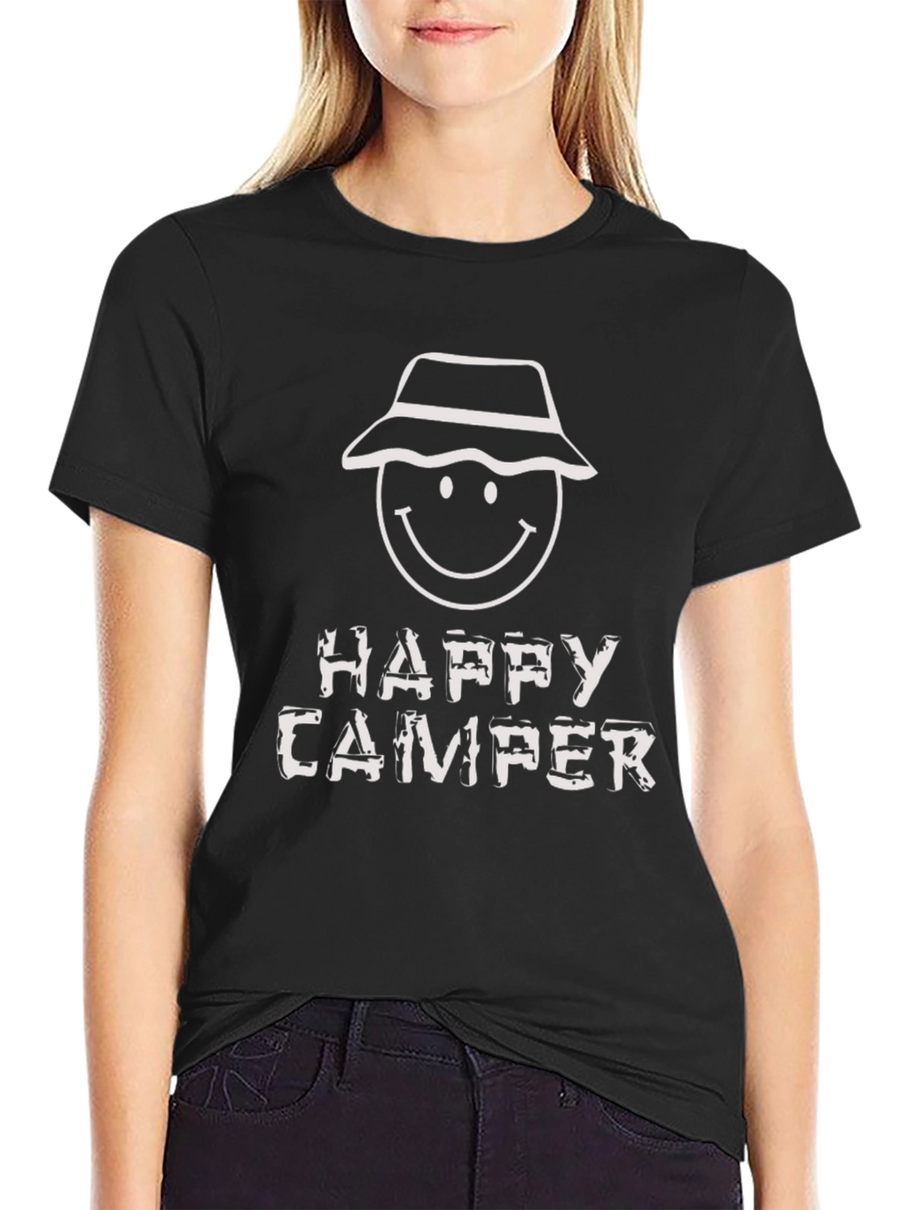 Happy Camper Graphic Tee - Black Cotton T-Shirt
