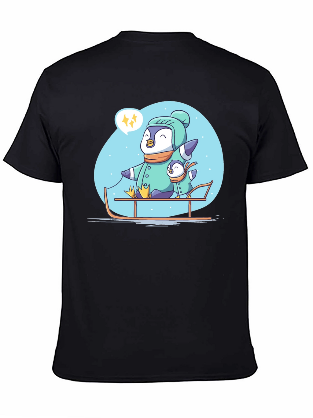Penguin Family Sledding Graphic Tee